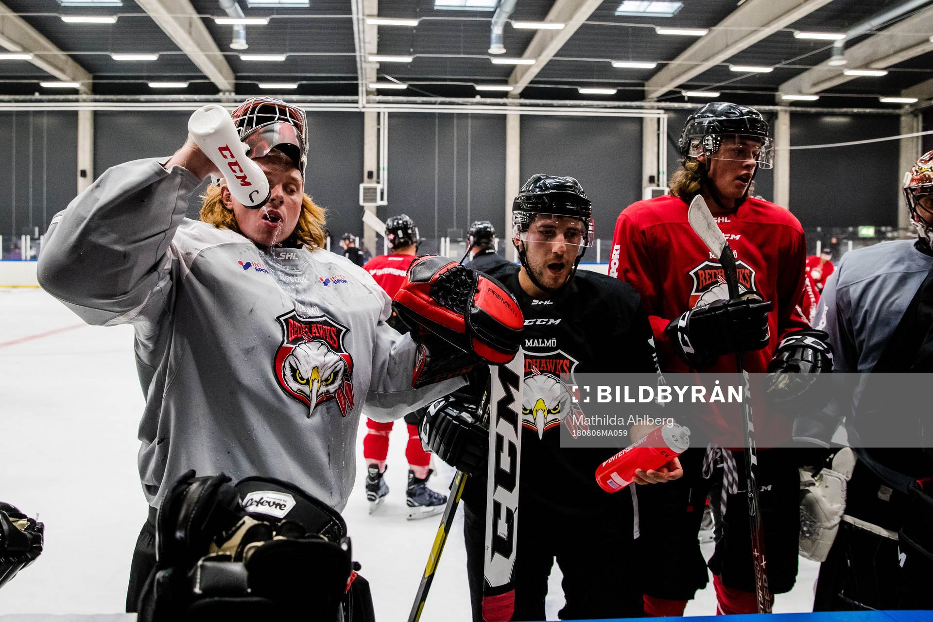 Malmö Redhawks Linus Gidbark, Konstantin Komarek och Emil