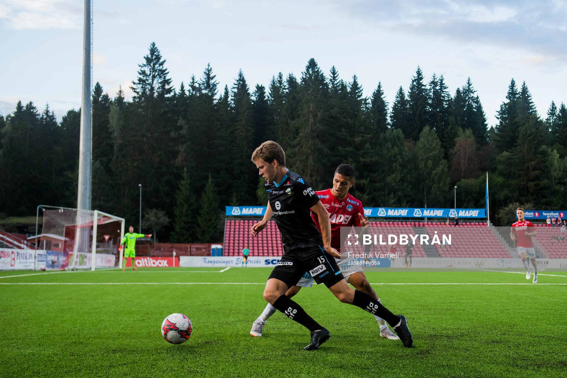 Vegard Østraat Erlien of Sandnes Ulf and Ridouan Essaeh of Kongsvinger during the OBOS-ligaen match between Kongsvinger and Sandnes Ulf on August 7, 2018 in Kongsvinger.