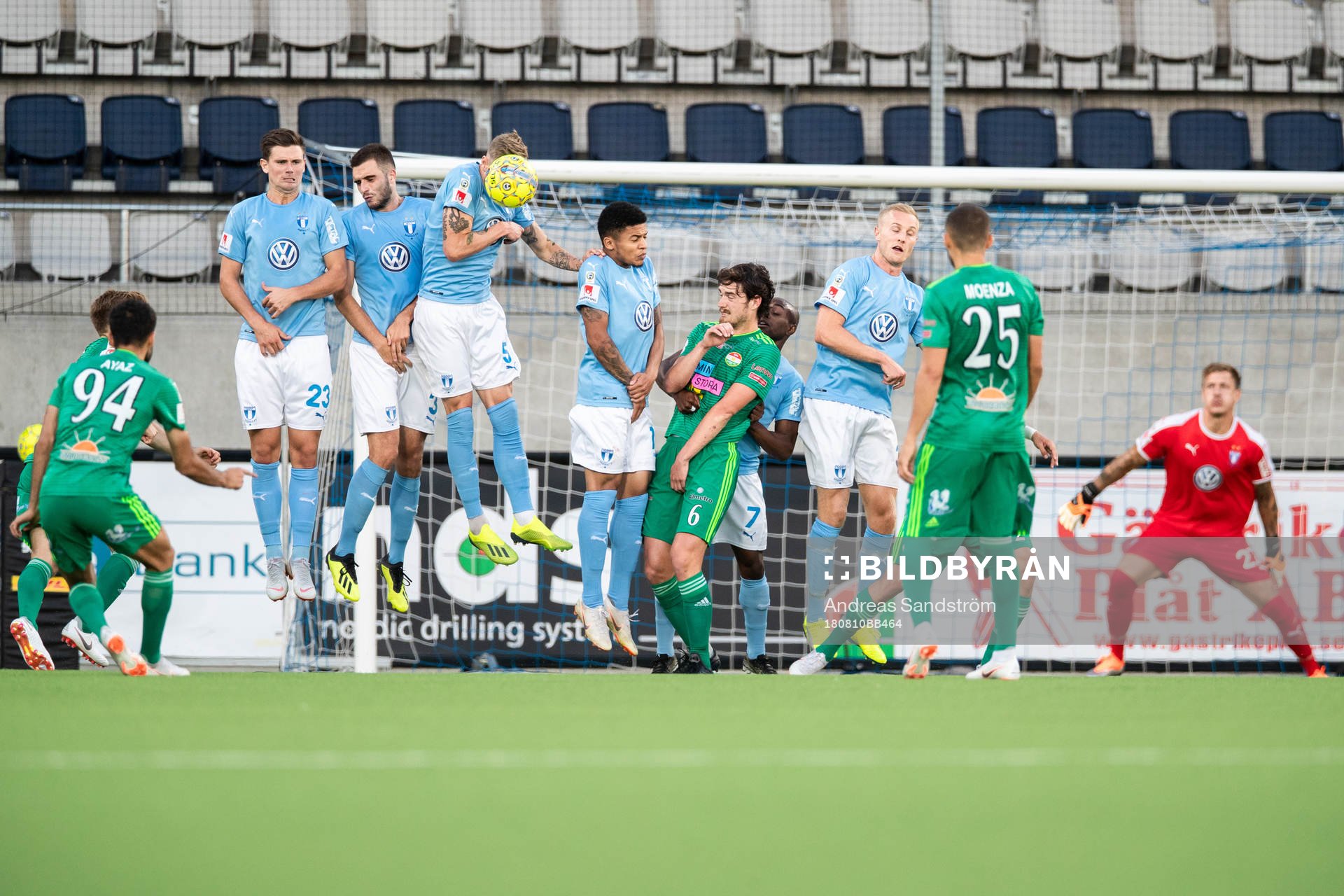 Malmö FFs Sören Rieks får en boll i ansiktet