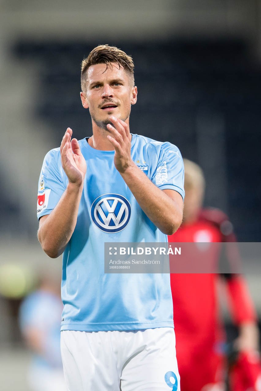 Malmö FFs Markus Rosenberg jublar efter fotbollsmatchen i Allsvenskan mellan Dalkurd och Malmö FF den 10 augusti 2018 i Gävle. 