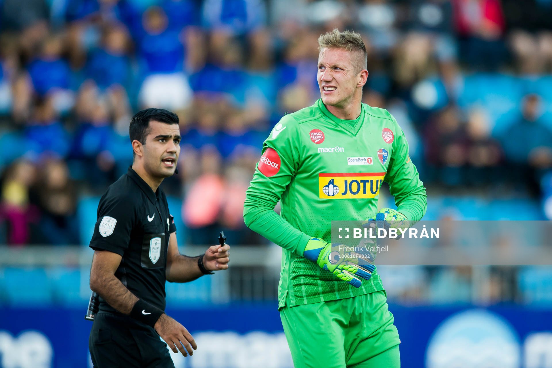 Goalkeeper Eirik Holmen Johansen of Sandefjord reacts