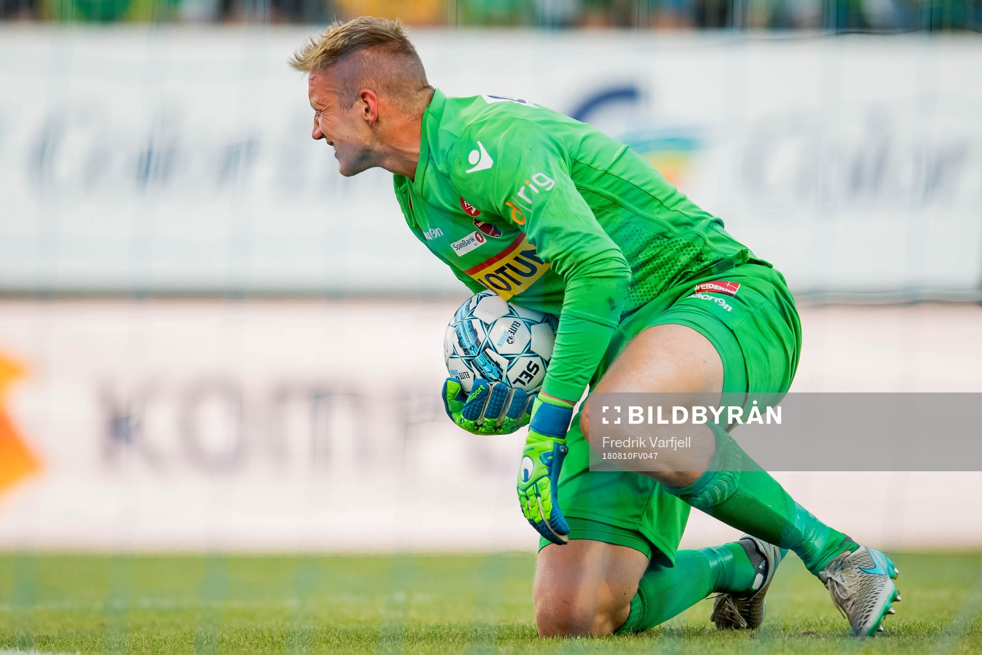 Goalkeeper Eirik Holmen Johansen of Sandefjord reacts to an