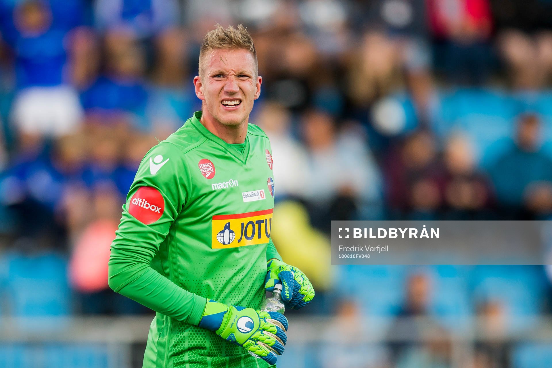 Goalkeeper Eirik Holmen Johansen of Sandefjord reacts to an