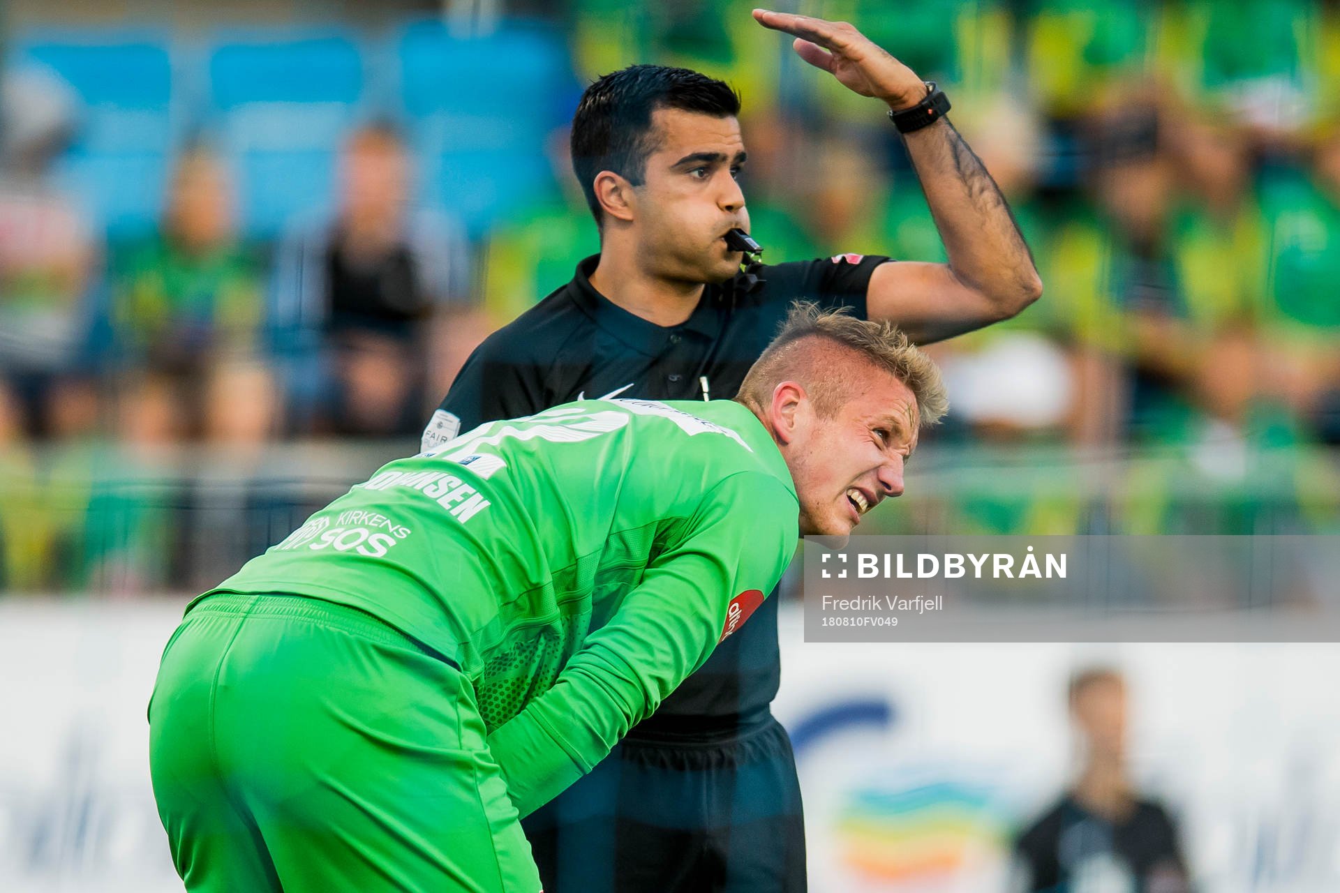 Goalkeeper Eirik Holmen Johansen of Sandefjord reacts to an