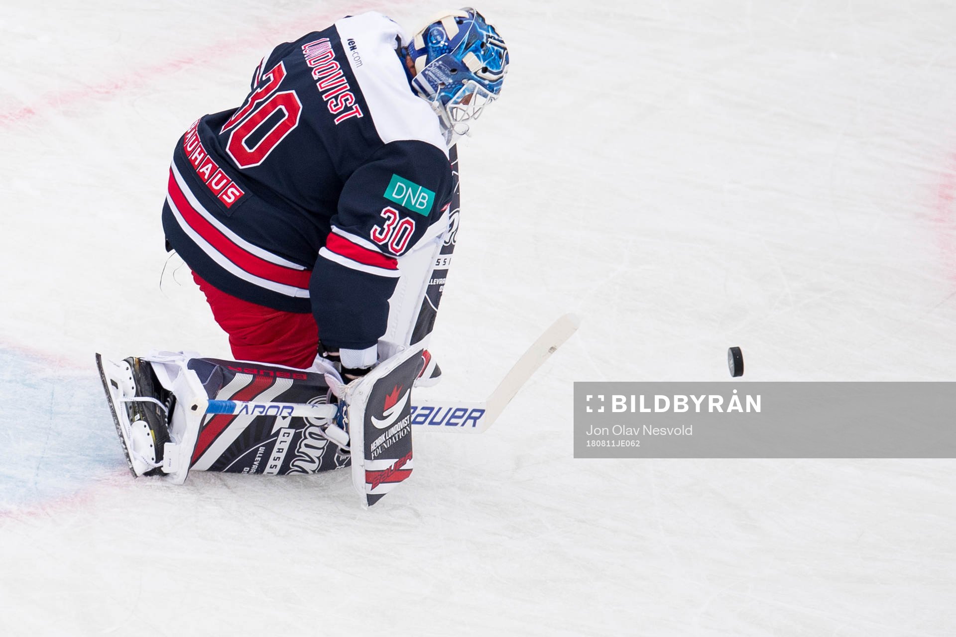 Henrik Lundqvist of Team Henke saves a penalty shot from