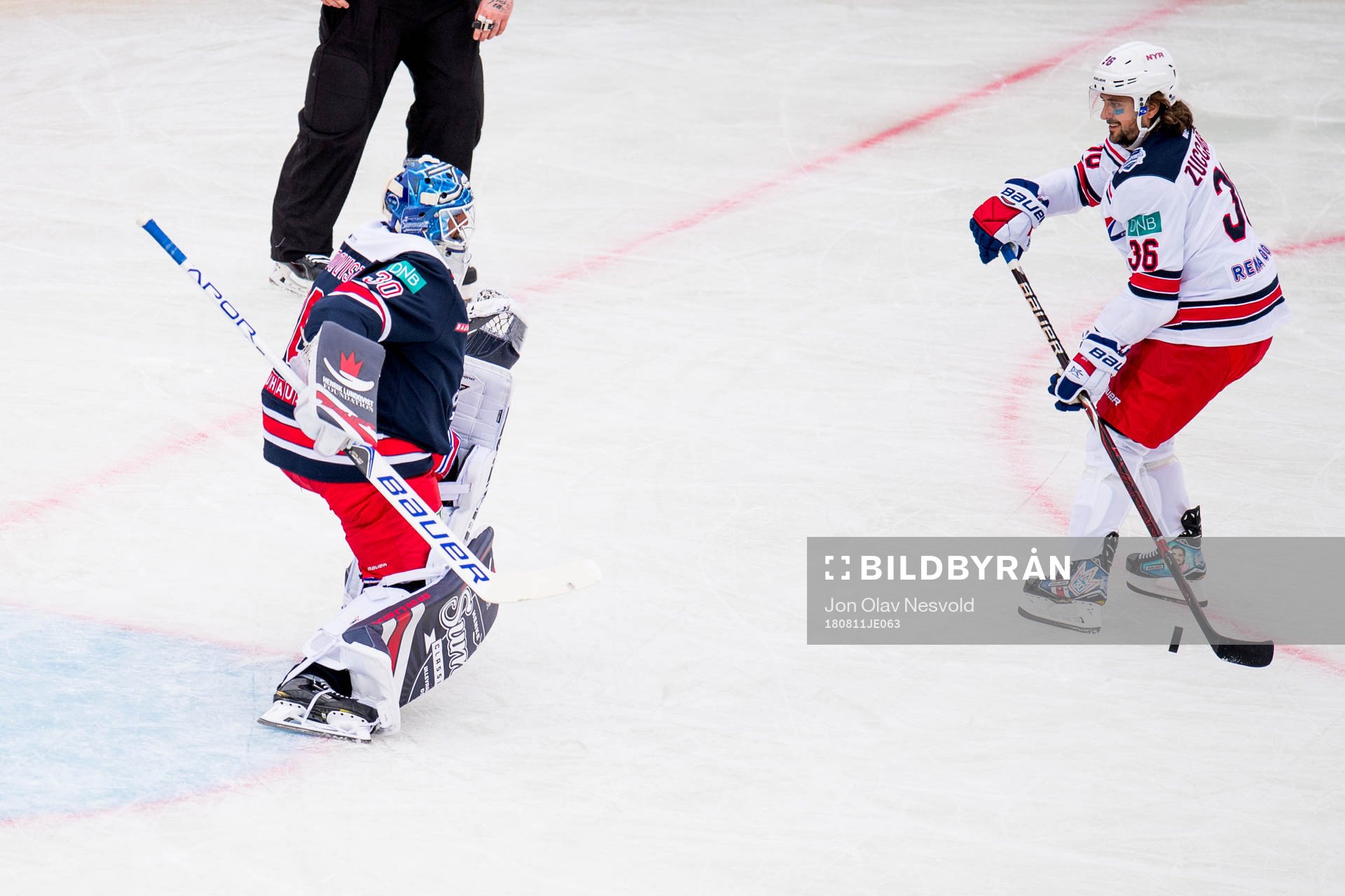 Henrik Lundqvist of Team Henke saves a penalty shot from