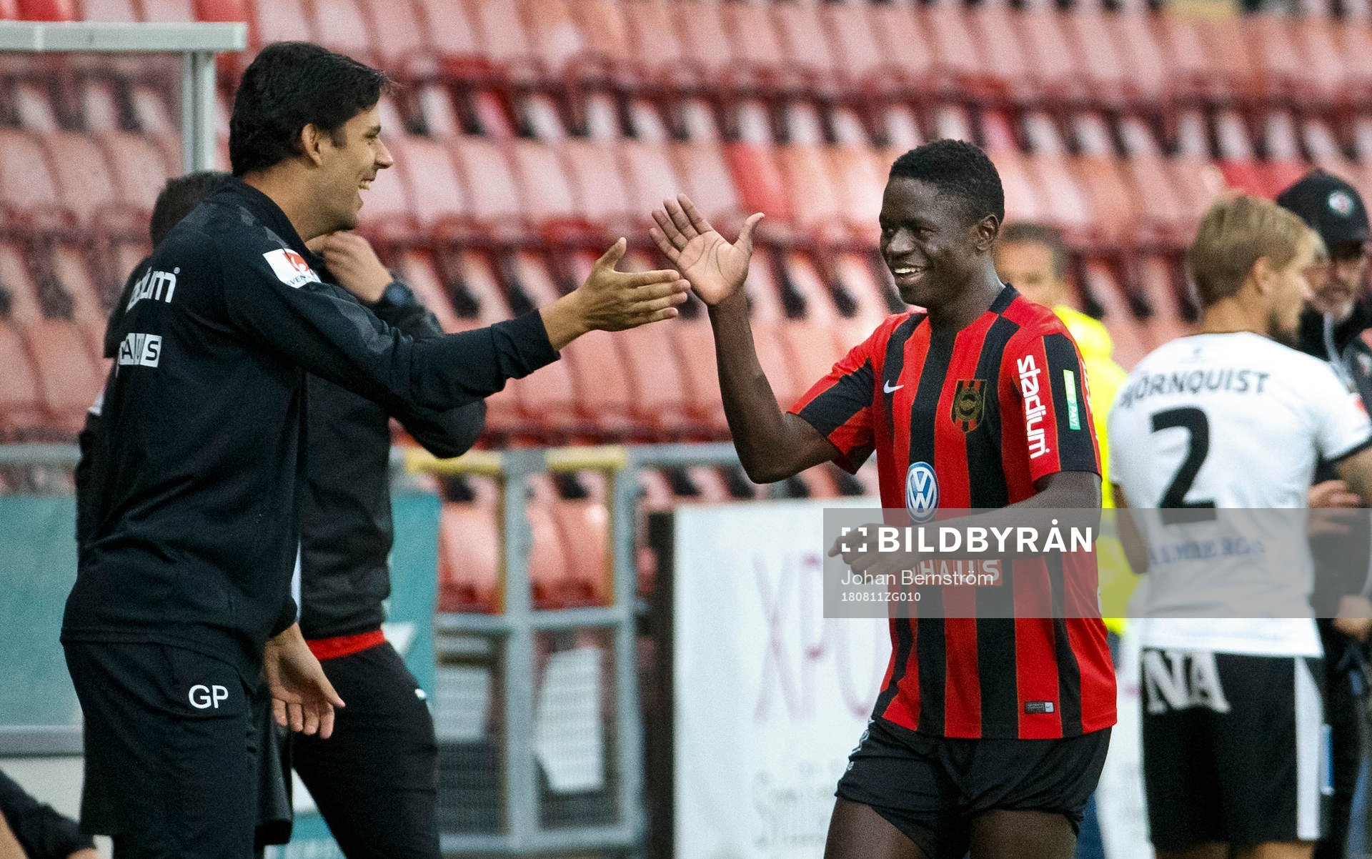 Brommapojkarnas Eric Johana Omondi gör 0-1 och jublar under fotbollsmatchen i Allsvenskan mellan Örebro och Brommapojkarna den 11 augusti 2018 i Örebro.