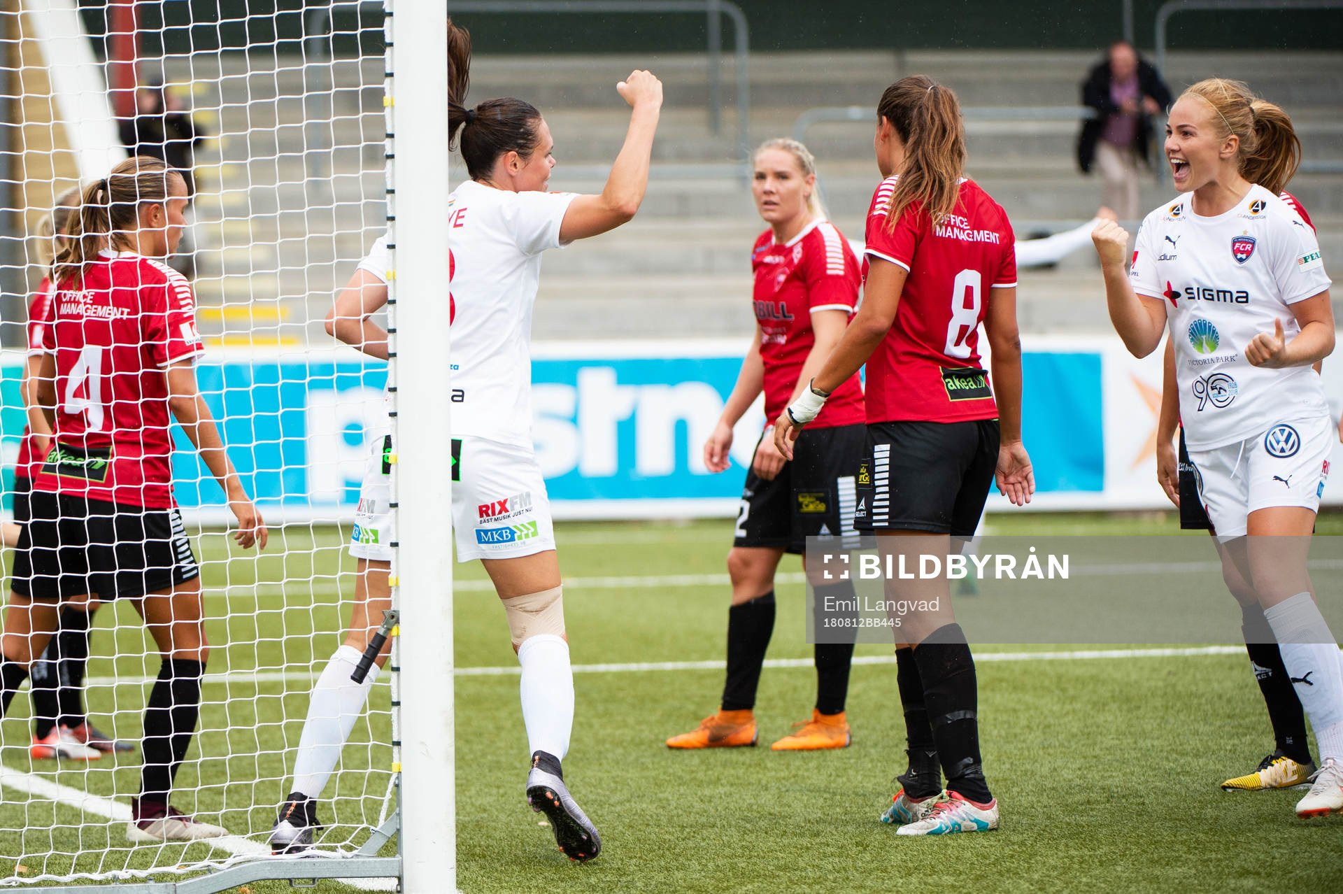 Rosengårds Simone Boye Sörensen jublar efter att ha gjort mål under fotbollsmatchen i Damallsvenskan mellan Rosengård och LB07 den 12 augusti 2018 i Malmö.