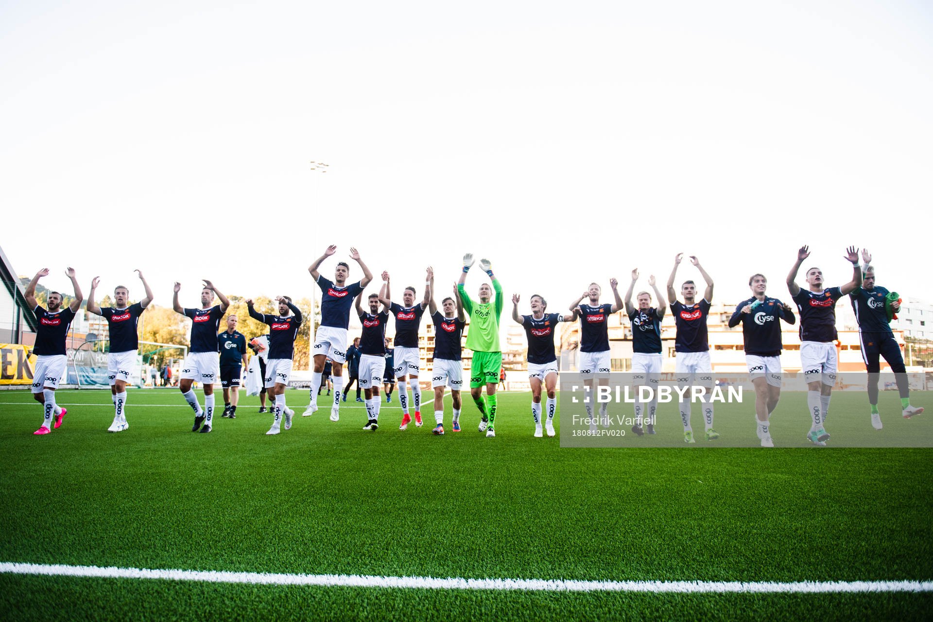 Players of Viking celebrates after the OBOS-ligaen match between Åsane and Viking on August 12, 2018 in Åsane. 