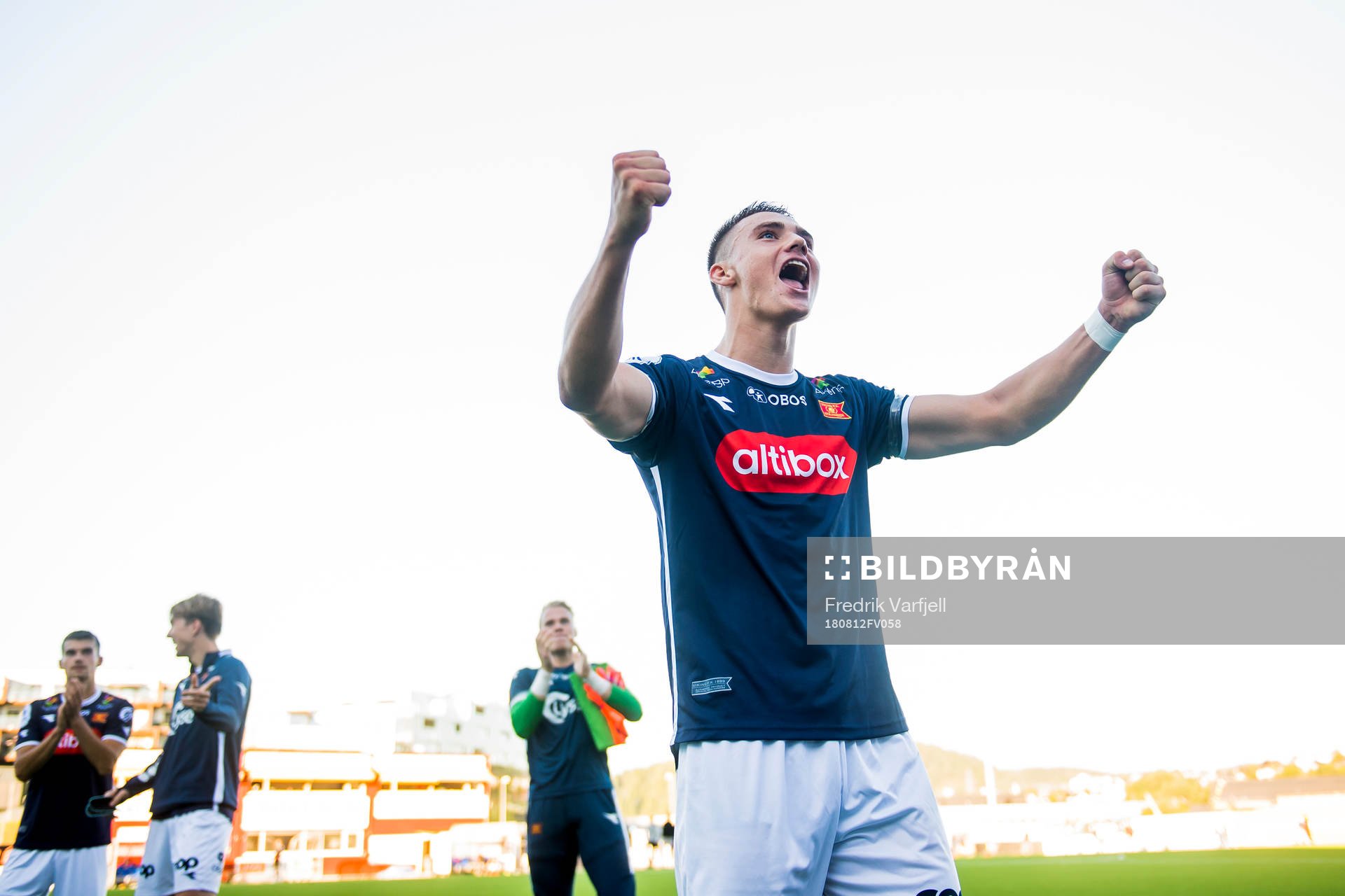 Markus Nakkim of Viking celebrates after the OBOS-ligaen match between Åsane and Viking on August 12, 2018 in Åsane. 