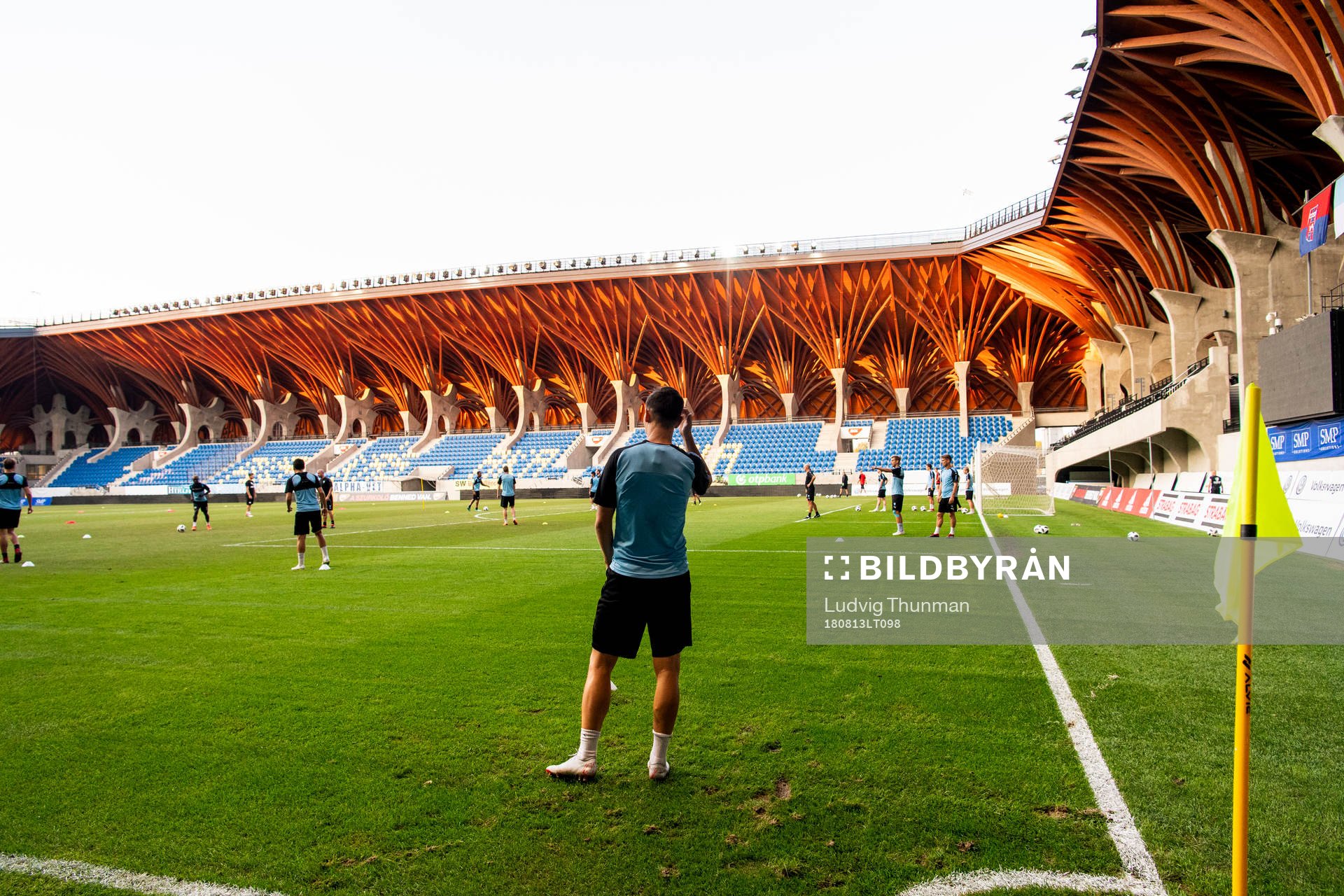 Players of Malmö FF during a practice ahead of the UEFA Champions League qualifying match between Vidi and Malmö FF on August 13, 2018 in Felcsut.