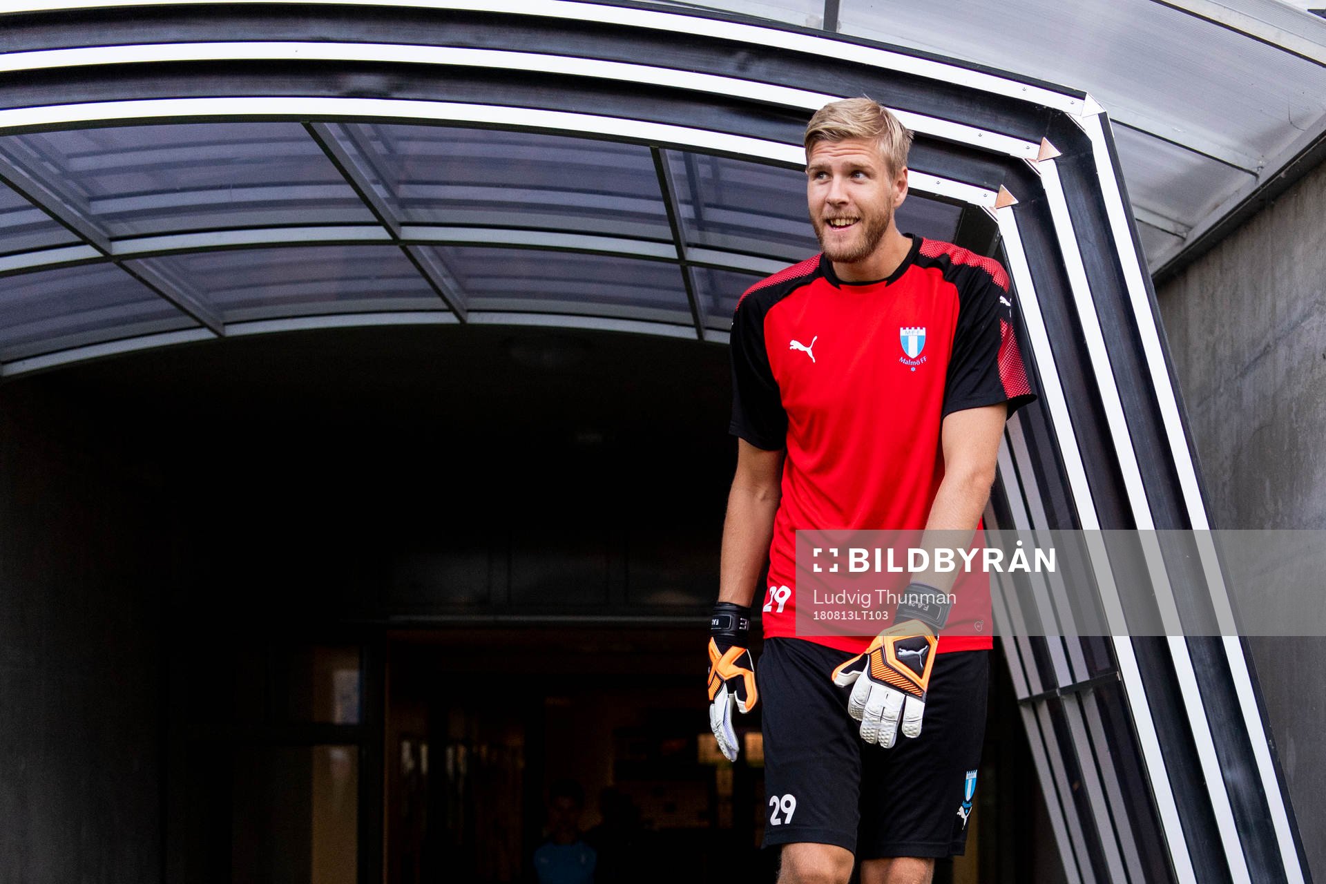 Goalkeeper Fredrik Andersson enters the pitch