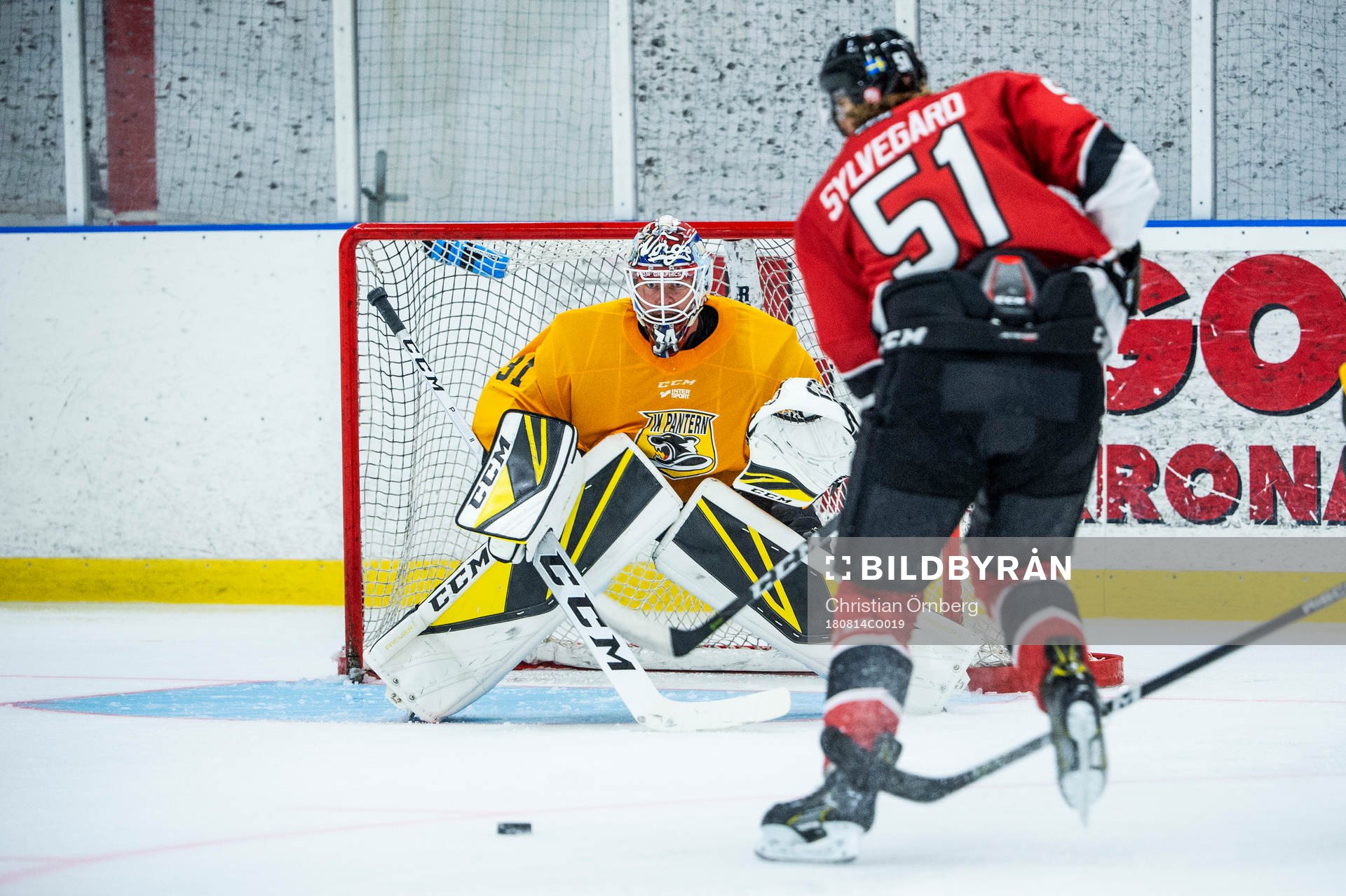 Malmö Redhawks Emil Sylvegård mot Panterns Lars Volden