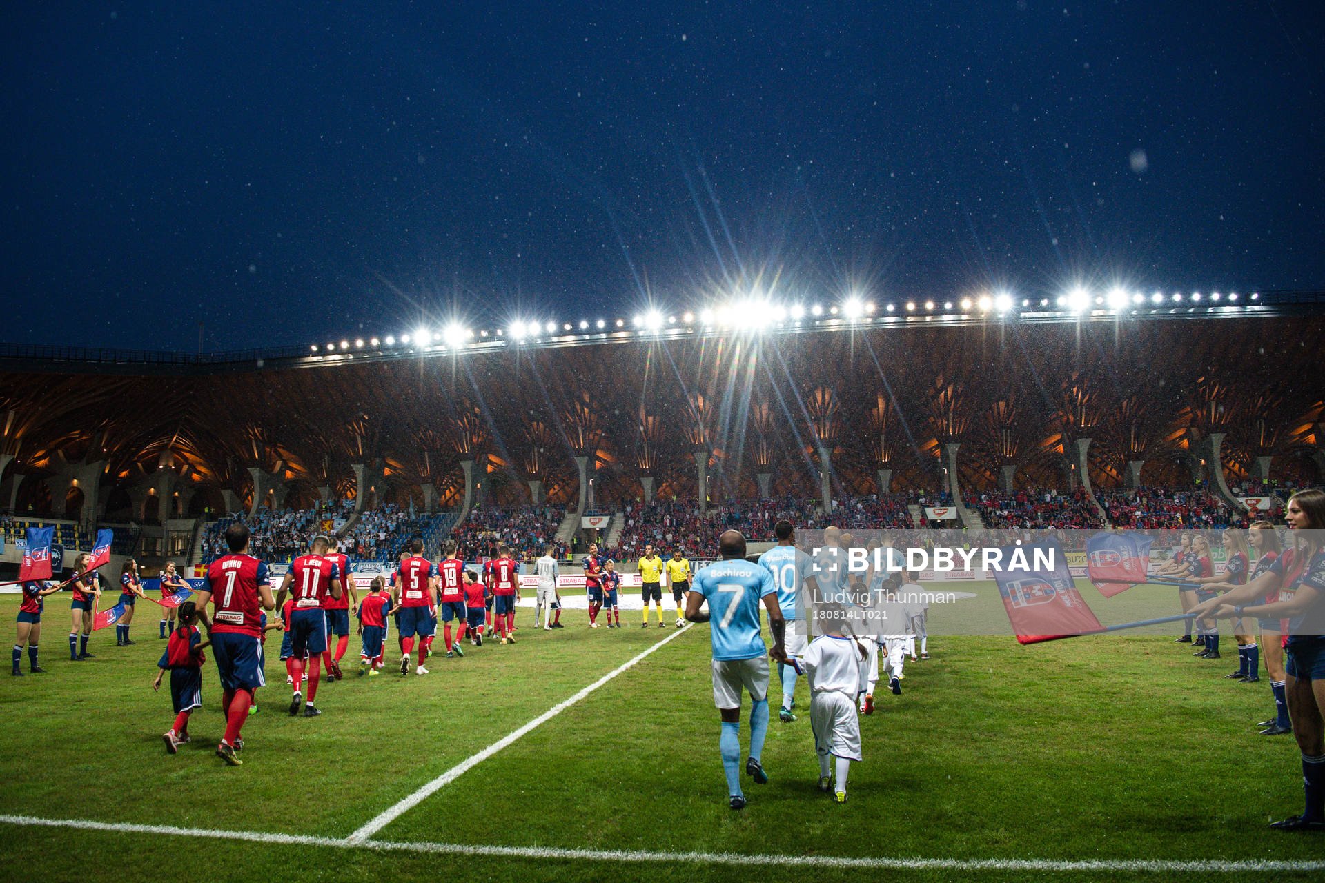 Players enters the pitch the UEFA Champions League