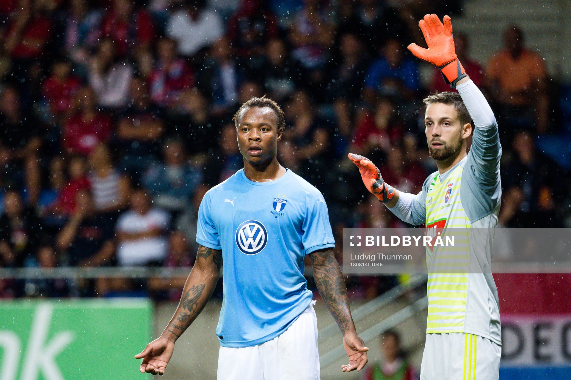 Carlos Strandberg of Malmö FF and goalkeeper Stefan