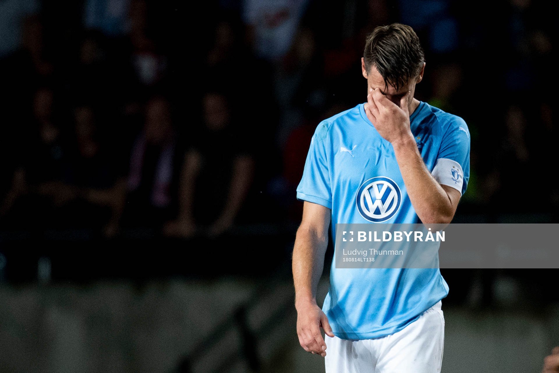 Markus Rosenberg of Malmö FF looks dejected after loosing the UEFA Champions League qualifying match between Vidi and Malmö FF on August 14, 2018 in Felcsut.