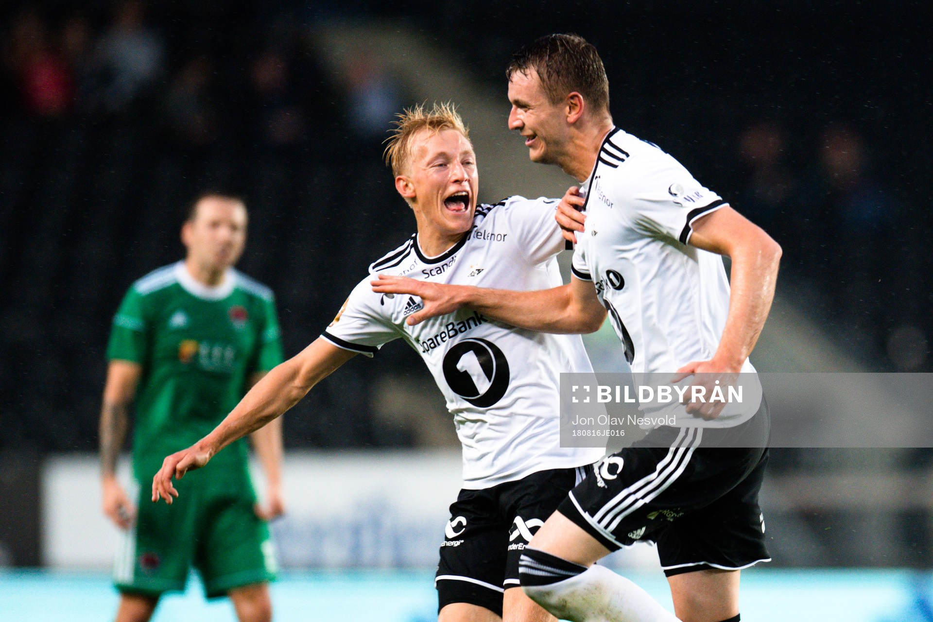 Birger Meling and Besim Serbecic of Rosenborg celebrates