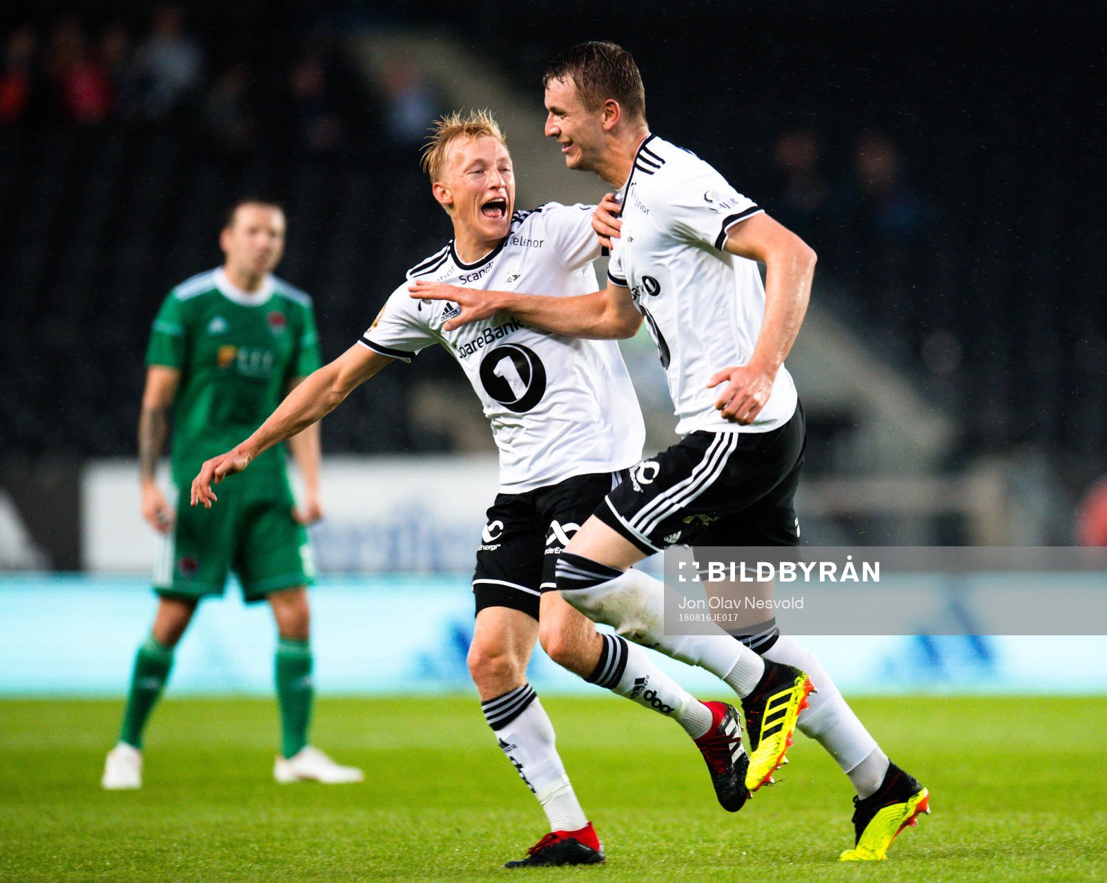 Birger Meling and Besim Serbecic of Rosenborg celebrates