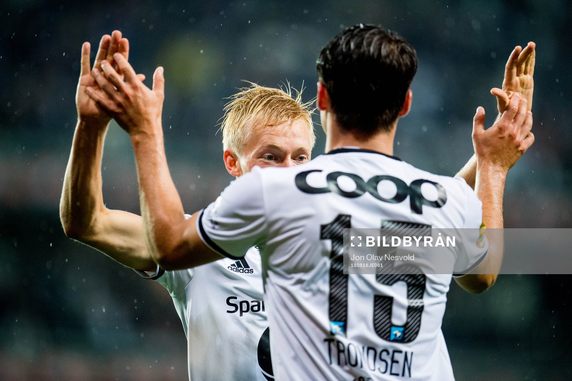 Birger Meling and Anders Trondsen of Rosenborg celebrate