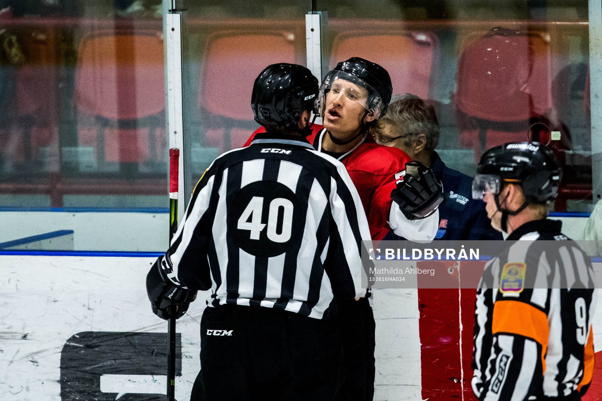 Malmö Redhawks Emil Sylvegård i diskussion med domaren