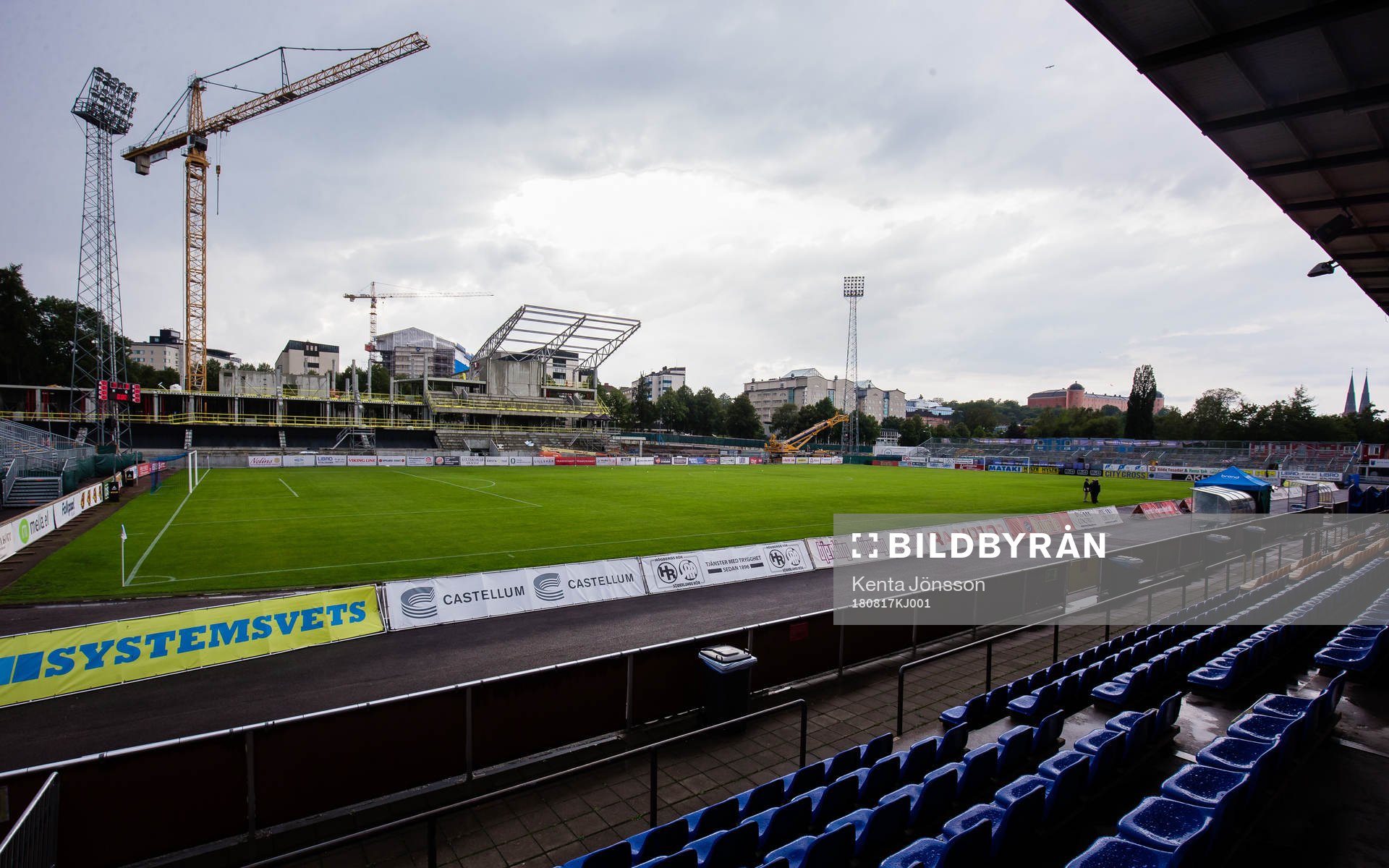 Interiör av Studenternas IP med bygge av ny arena innan