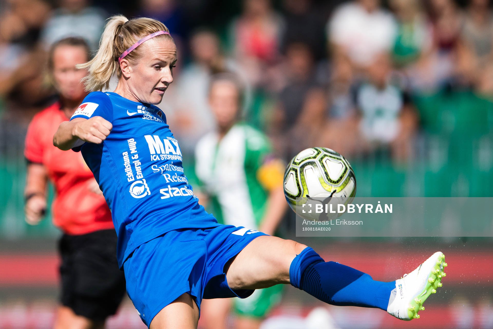 Eskilstunas Petra Johansson under fotbollsmatchen i Damallsvenskan mellan Hammarby och Eskilstuna den 18 augusti 2018 i Stockholm.