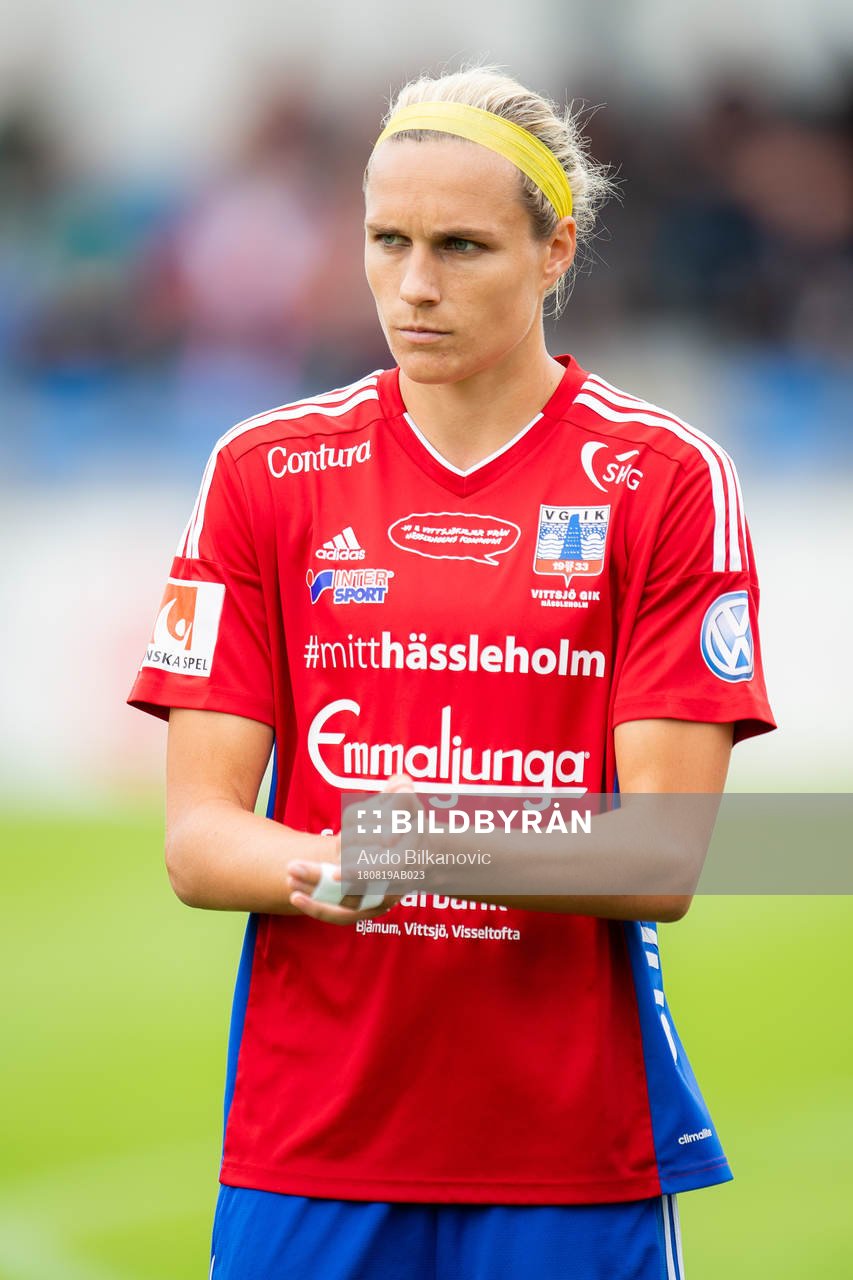 Vittsjös Hannah Wilkinson under fotbollsmatchen i Damallsvenskan mellan Vittsjö och Piteå den 19 augusti 2018 i Vittsjö.