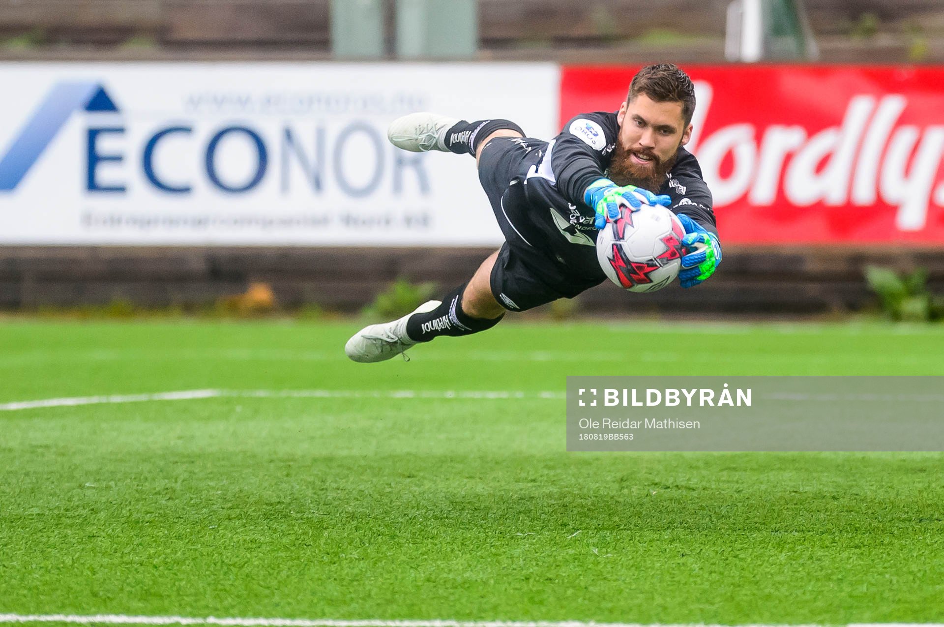 Goalkeeper Marius Berntzen of Tromsdalen saves