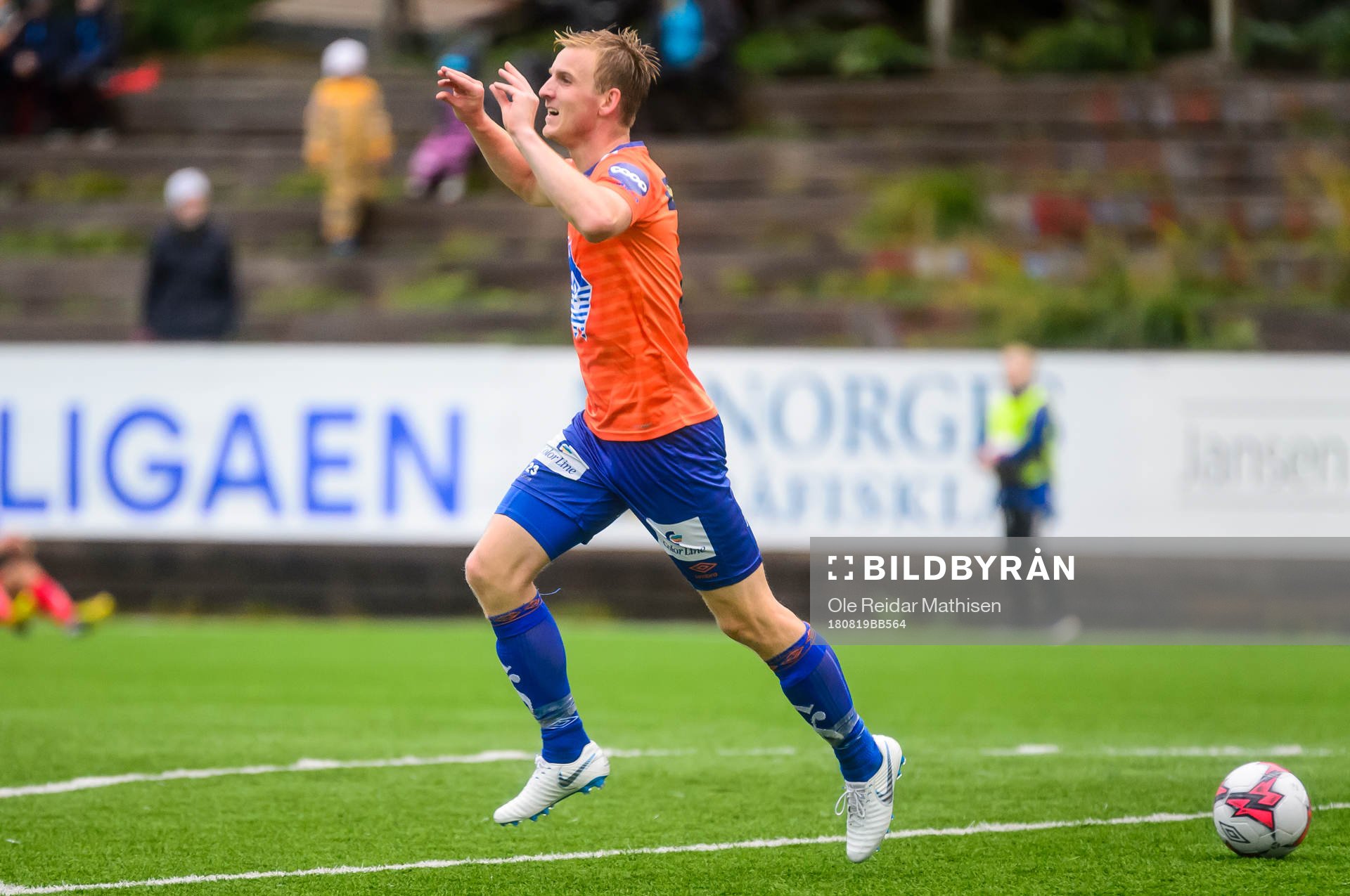 Torbjørn Agdestein of Aalesund celebrates 2-2 during the OBOS-ligaen match between Tromsdalen and Aalesund on August 19, 2018 in Tromsø.