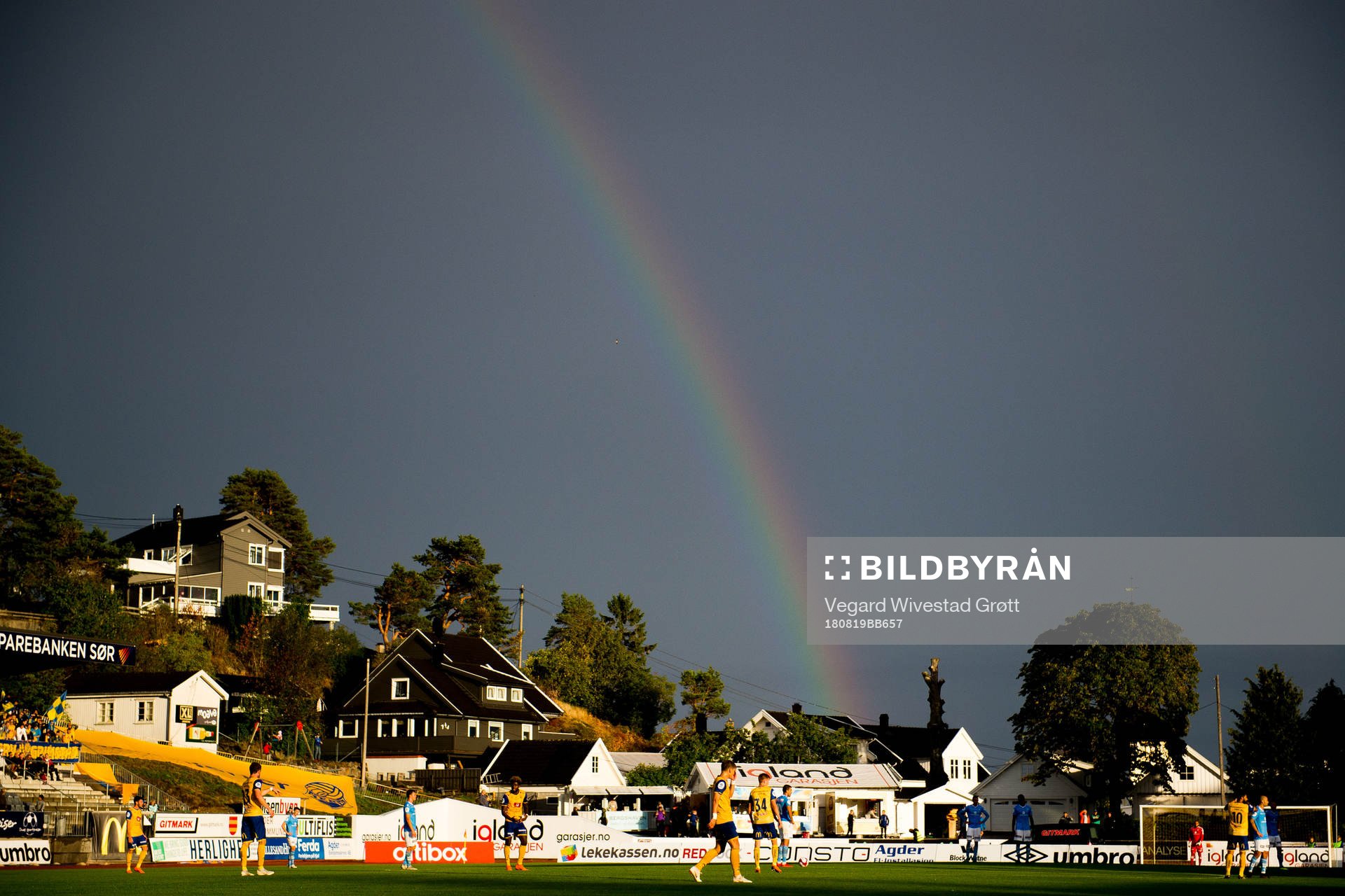 A rainbow over J.J. Ugland Stadion Levermyr