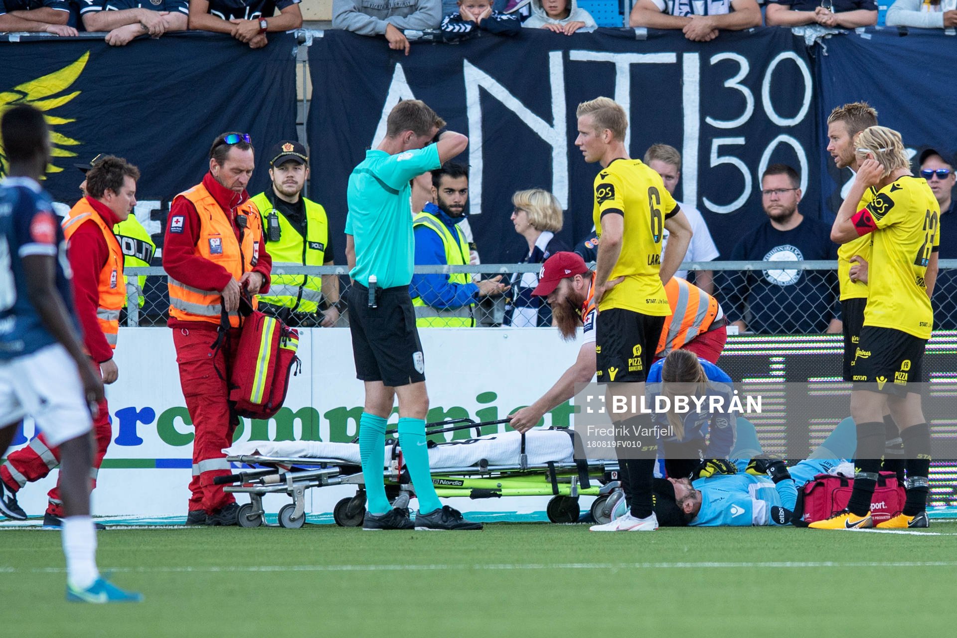 goalkeeper Jonas Deumeland of Start is injured