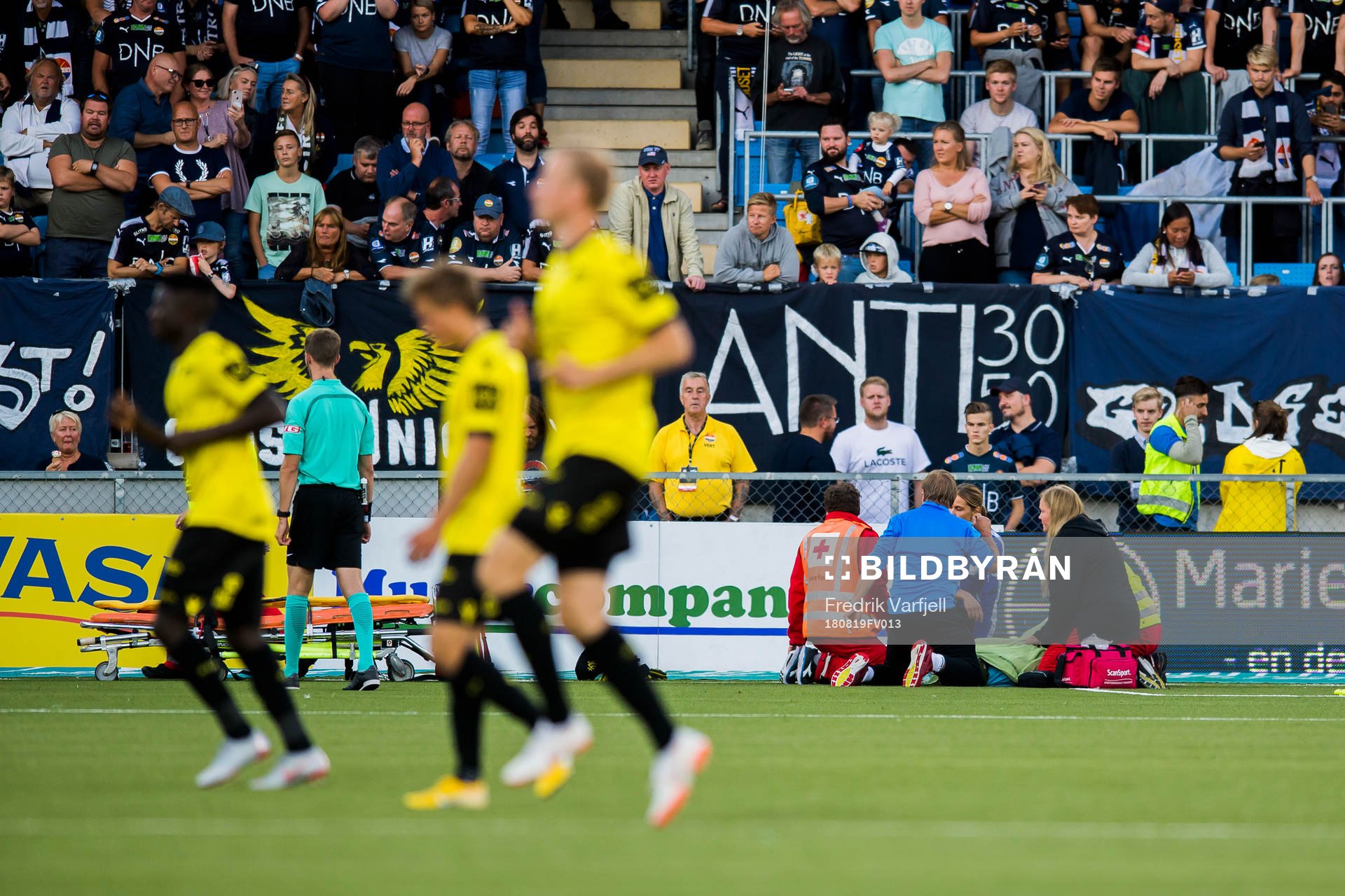 Goalkeeper Jonas Deumeland of Start lies down with an injury