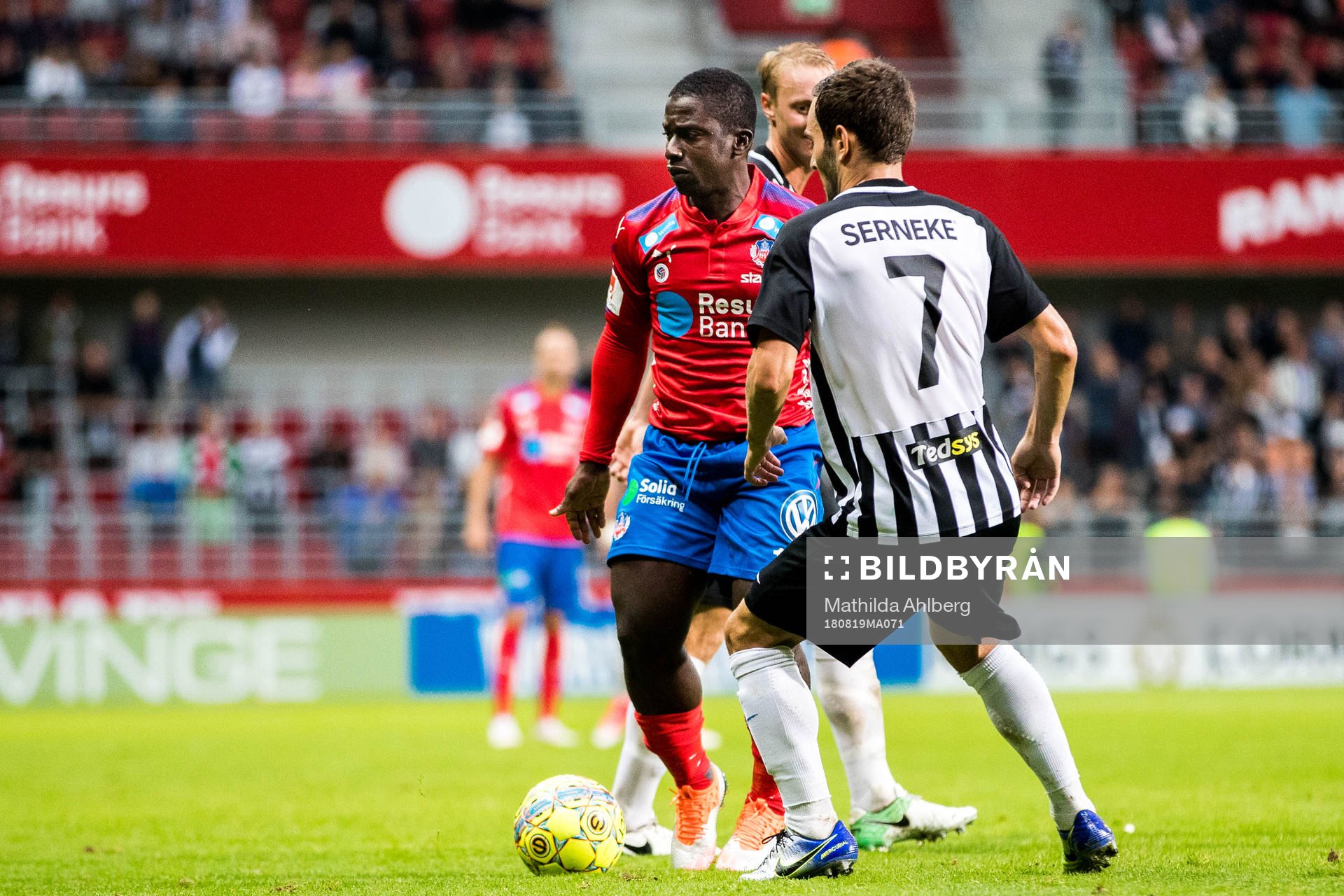 Helsingborgs Thierry Zahui under fotbollsmatchen i Superettan mellan Helsingborg och Landskrona den 19 augusti 2018 i Helsingborg.