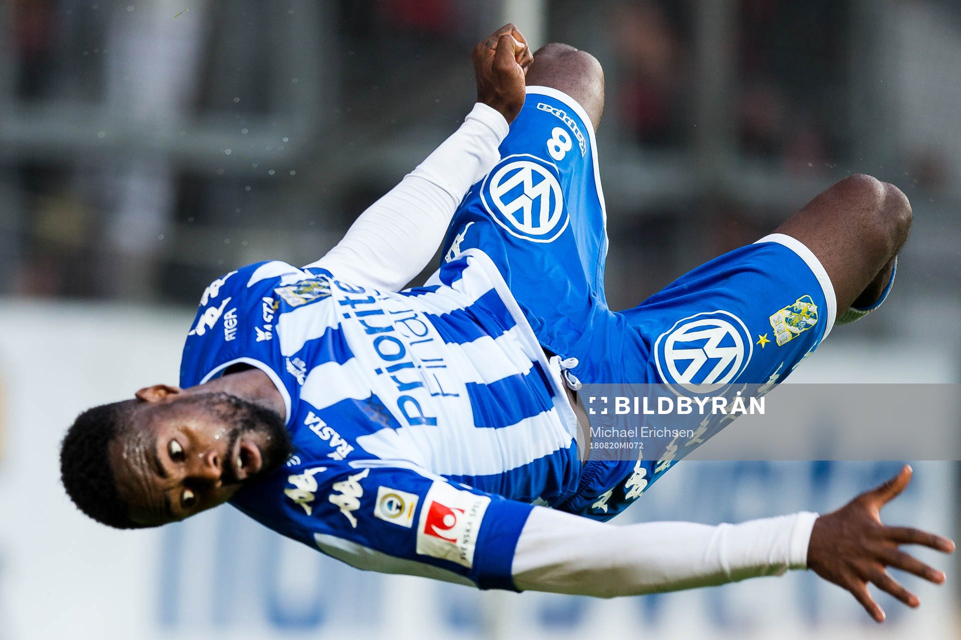 IFK Göteborgs Vajebah Kaliefah Sakor jublar efter 2-1 under fotbollsmatchen i allsvenskan mellan IFK Göteborg och Östersund den 20 augusti 2018 i Göteborg.