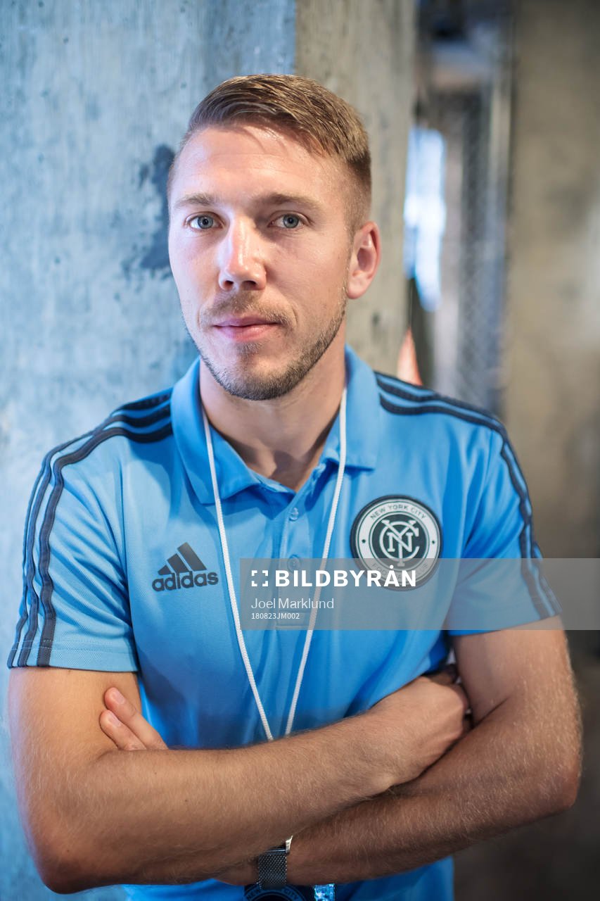 Anton Tinnerholm poses for a portrait at a press event with