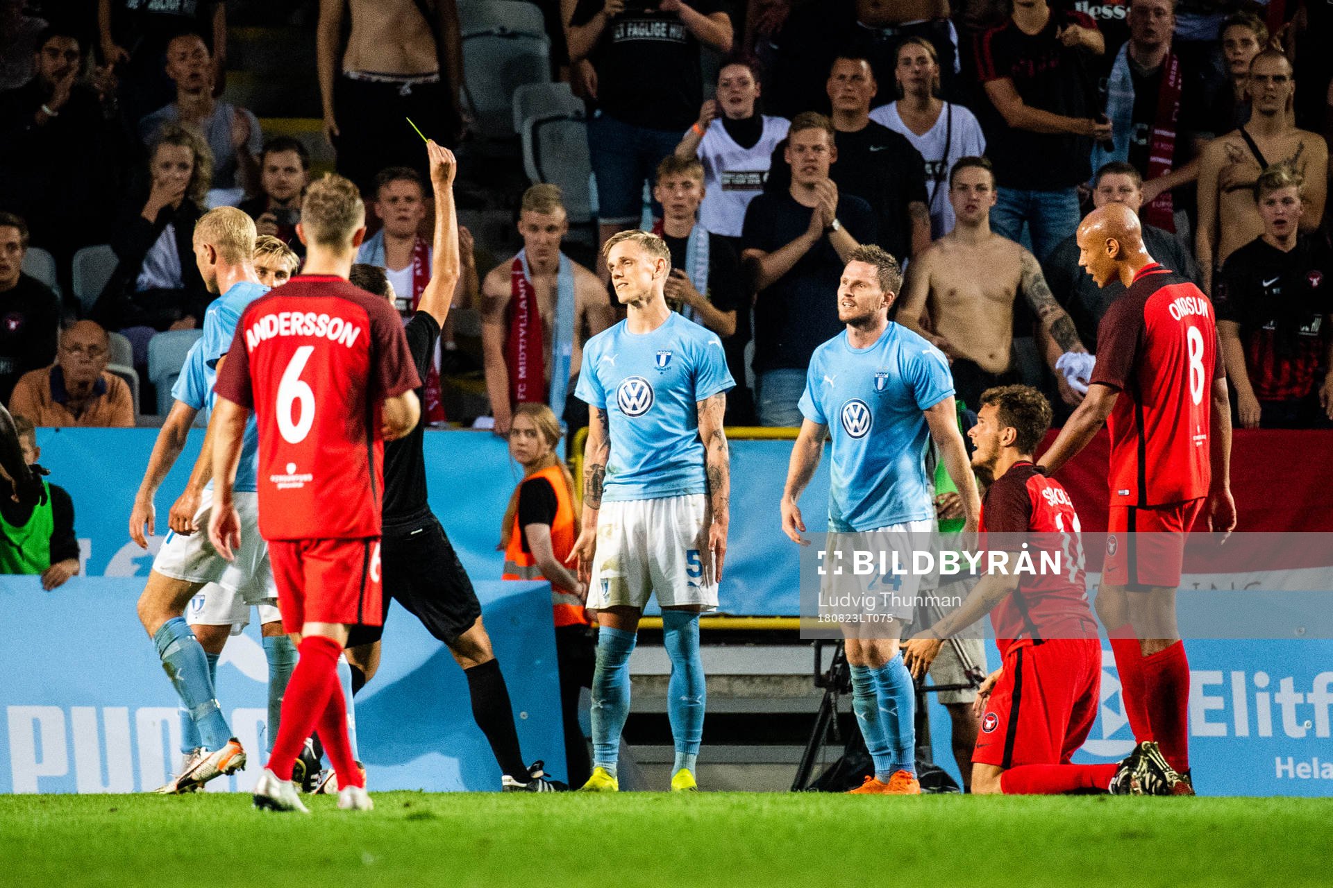 Sören Rieks of Malmö FF receives a warning