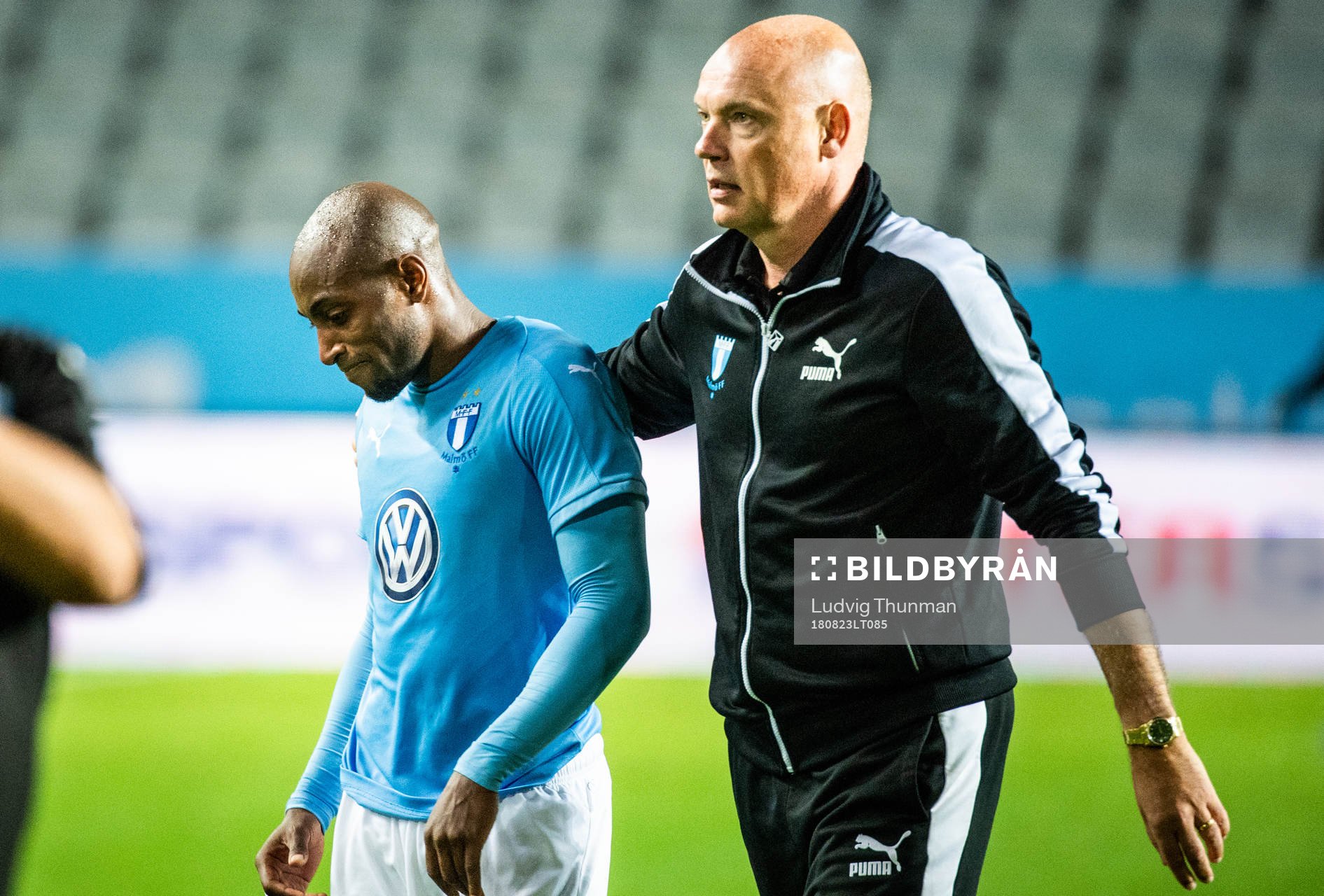 Fouad Bachirou and head coach Uwe Rösler of Malmö FF