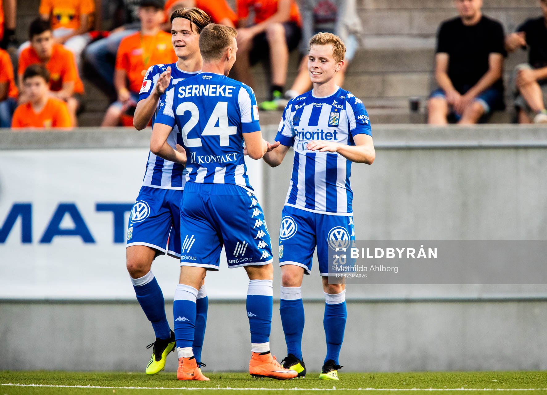 IFK Göteborgs Victor Wernersson jublar efter 2-0 under fotbollsmatchen i Svenska cupen mellan Torn och IFK Göteborg den 23 augusti 2018 i Lund.