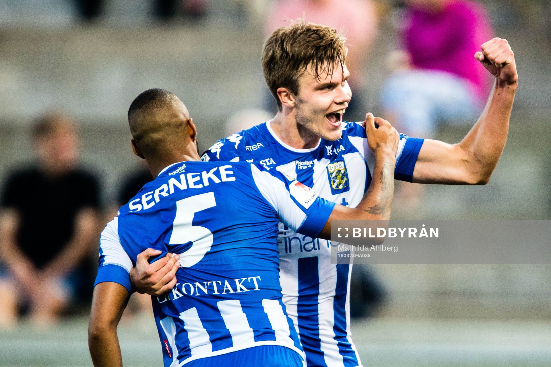 FK Göteborgs Marcus Degerlund jublar efter 3-0 under fotbollsmatchen i Svenska cupen mellan Torn och IFK Göteborg den 23 augusti 2018 i Lund.