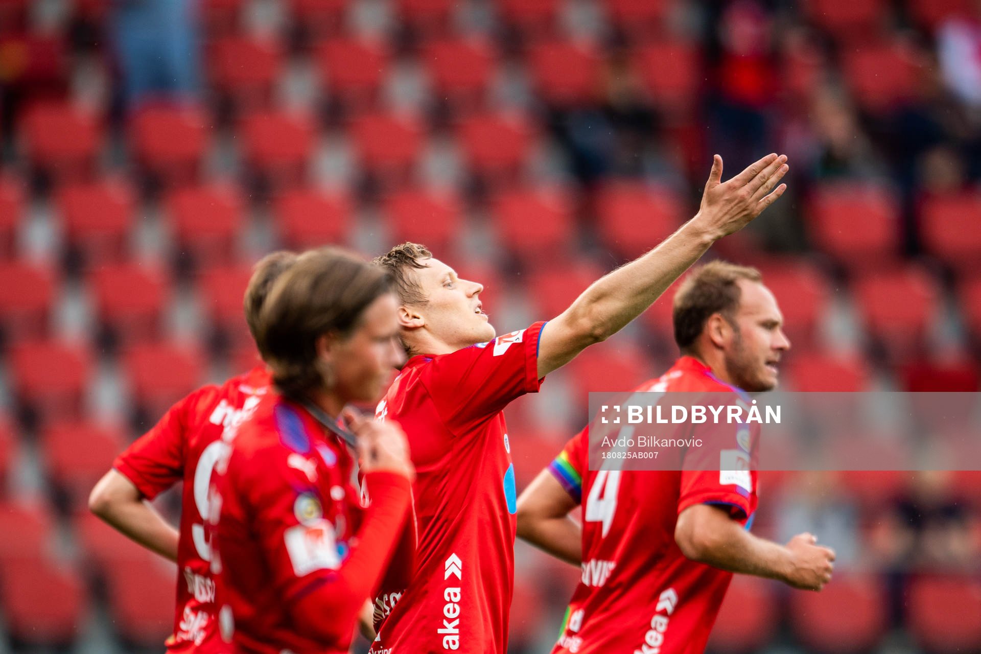 Helsingborgs Andri Runar Bjarnason jublar efter 1-0 under fotbollsmatchen i Superettan mellan Helsingborg och Gefle den 25 augusti 2018 i Helsingborg.