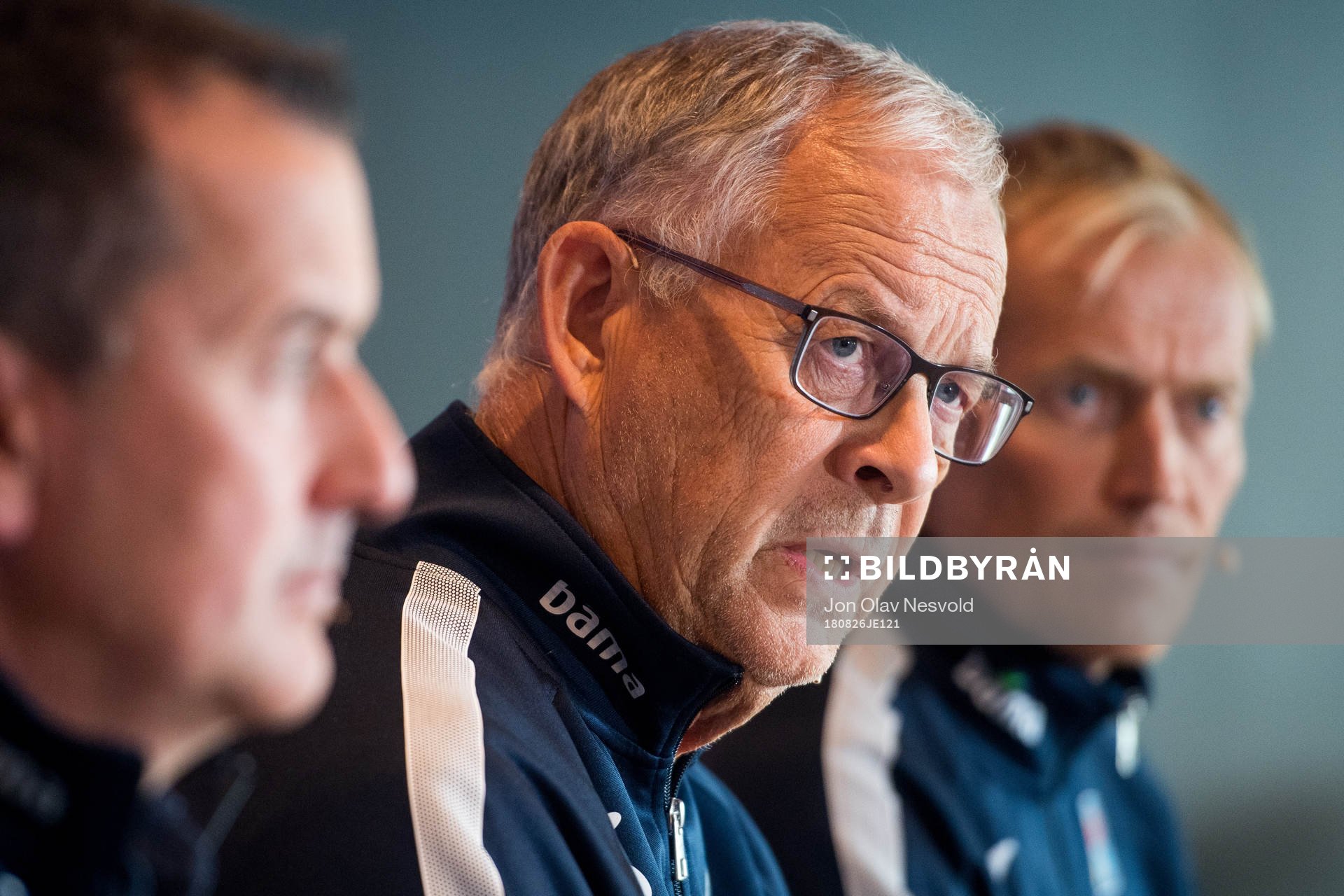 Lars Lagerbäck, head coach of Norway, presents the team
