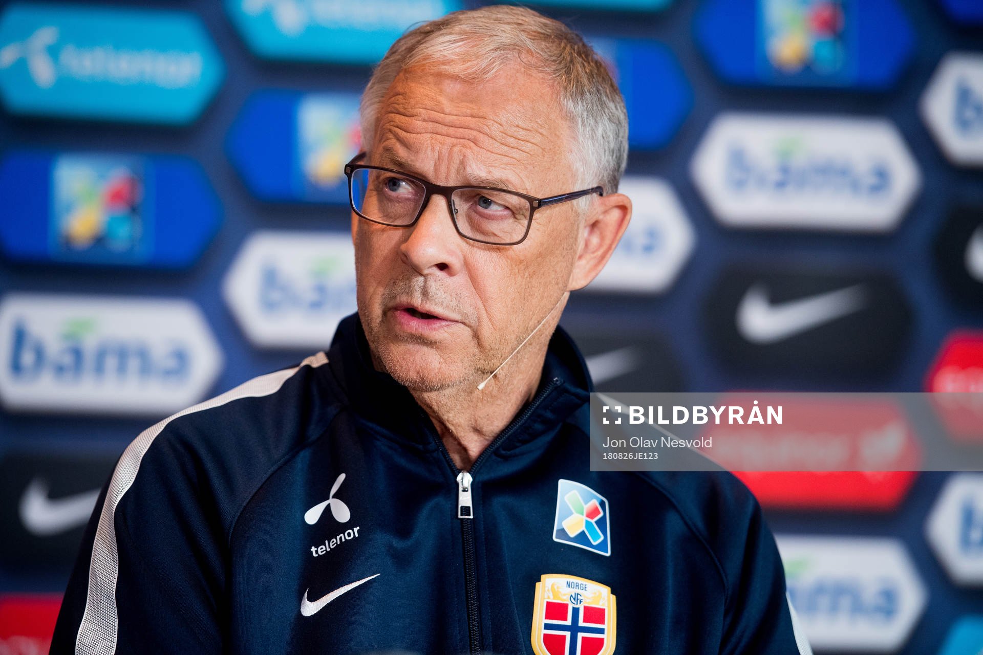 Lars Lagerbäck, head coach of Norway, presents the team