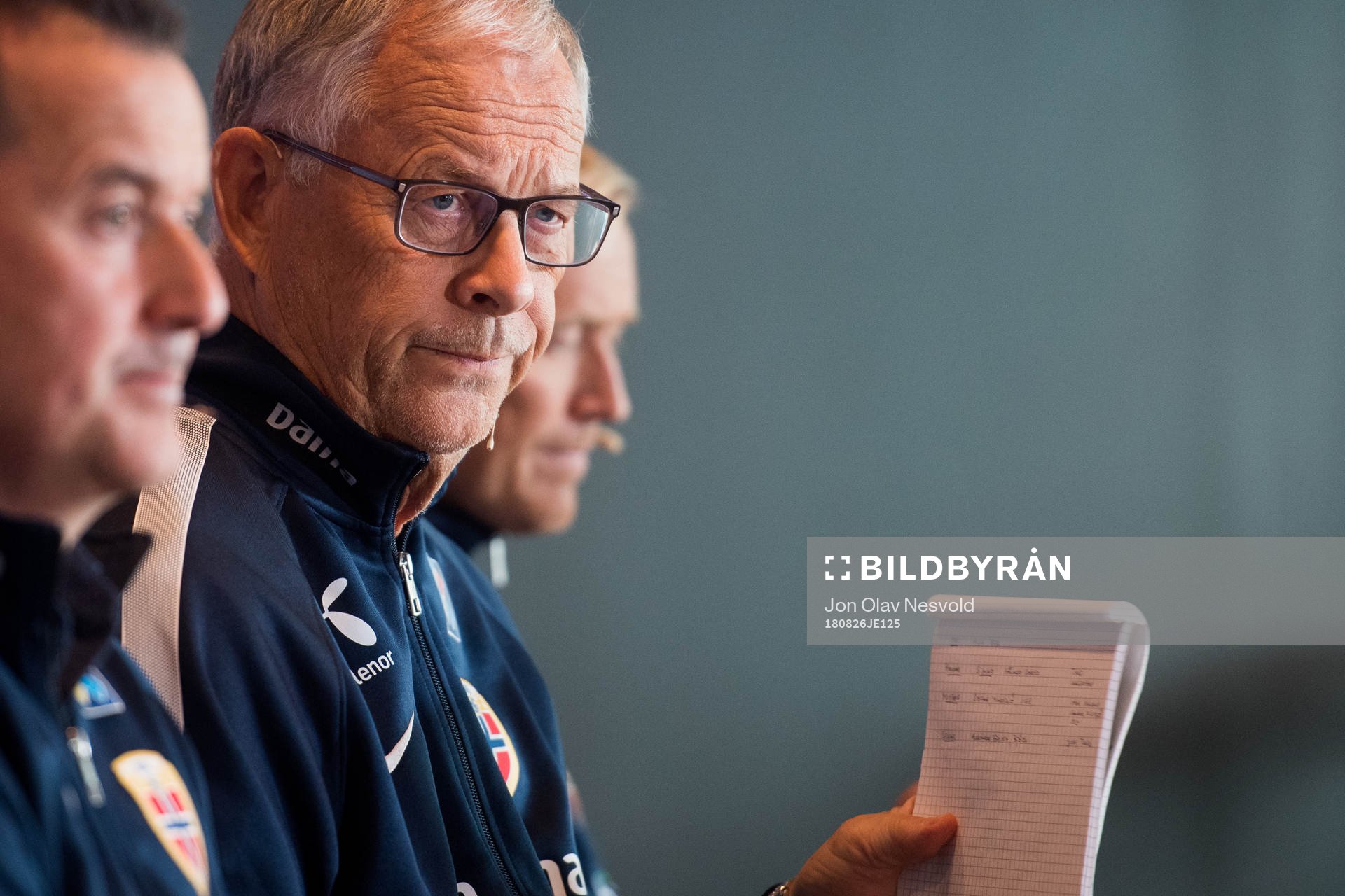 Lars Lagerbäck, head coach of Norway, presents the team