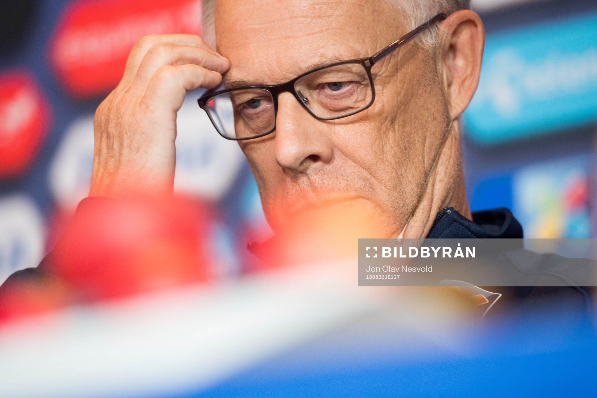 Lars Lagerbäck, head coach of Norway, presents the team