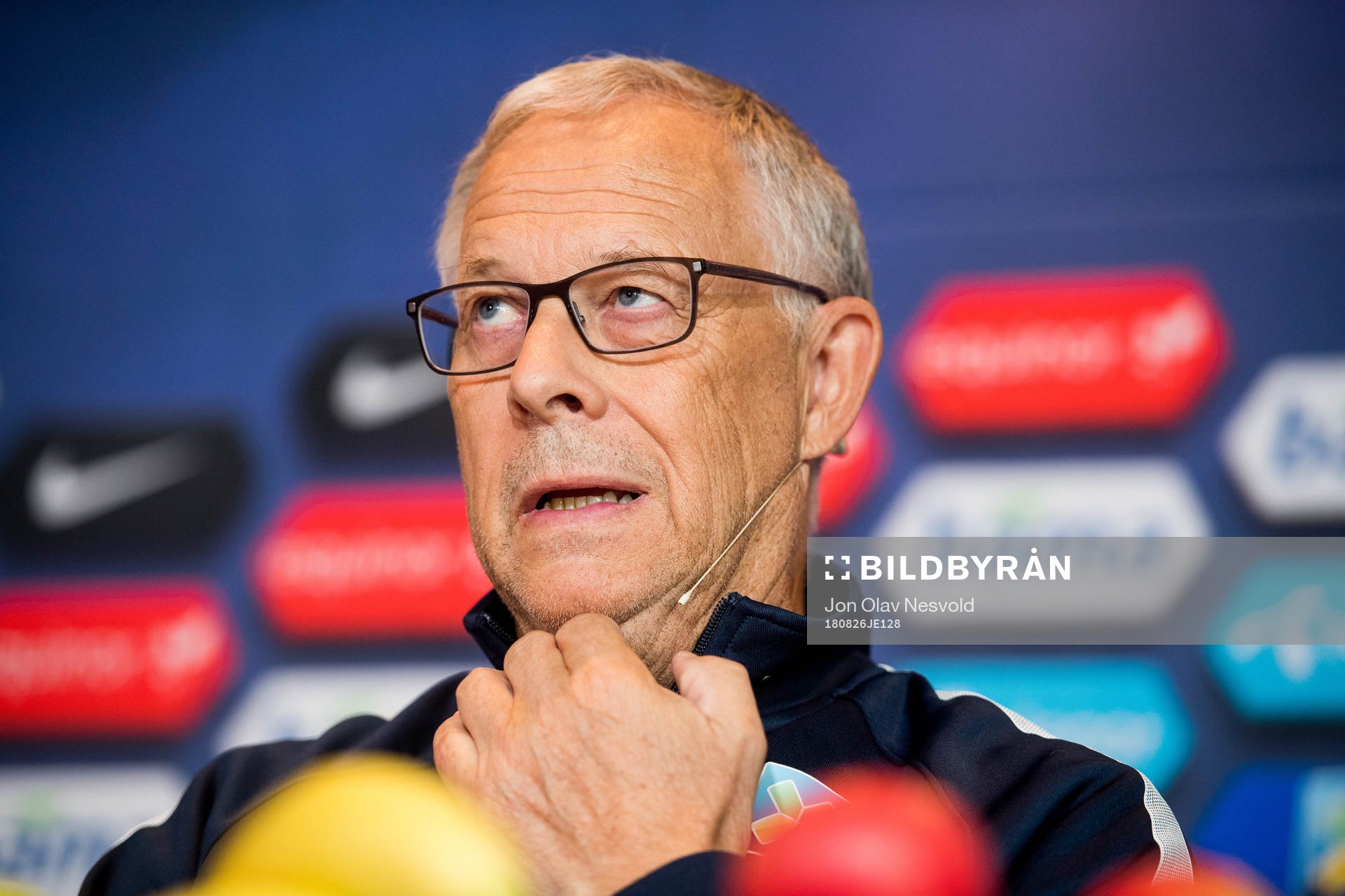 Lars Lagerbäck, head coach of Norway, presents the team