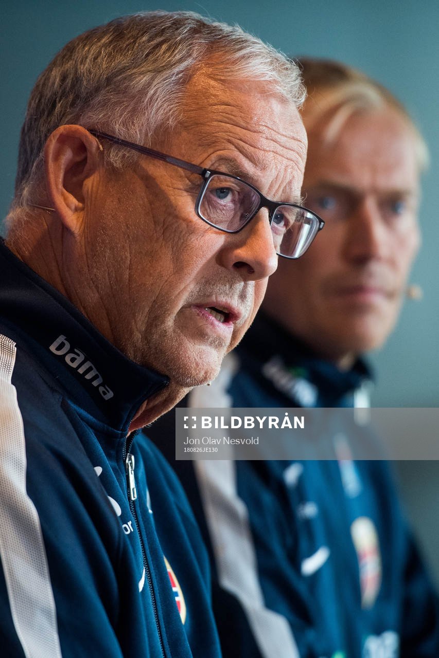 Lars Lagerbäck, head coach of Norway, presents the team