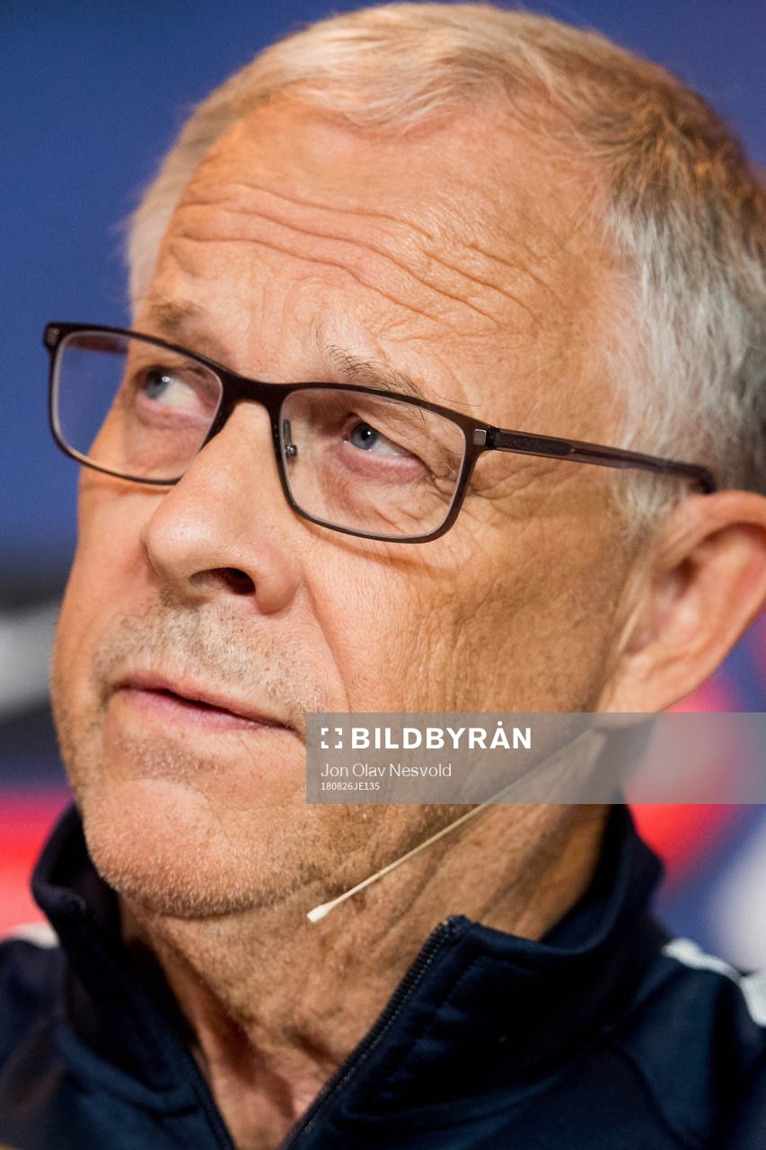 Lars Lagerbäck, head coach of Norway, presents the team