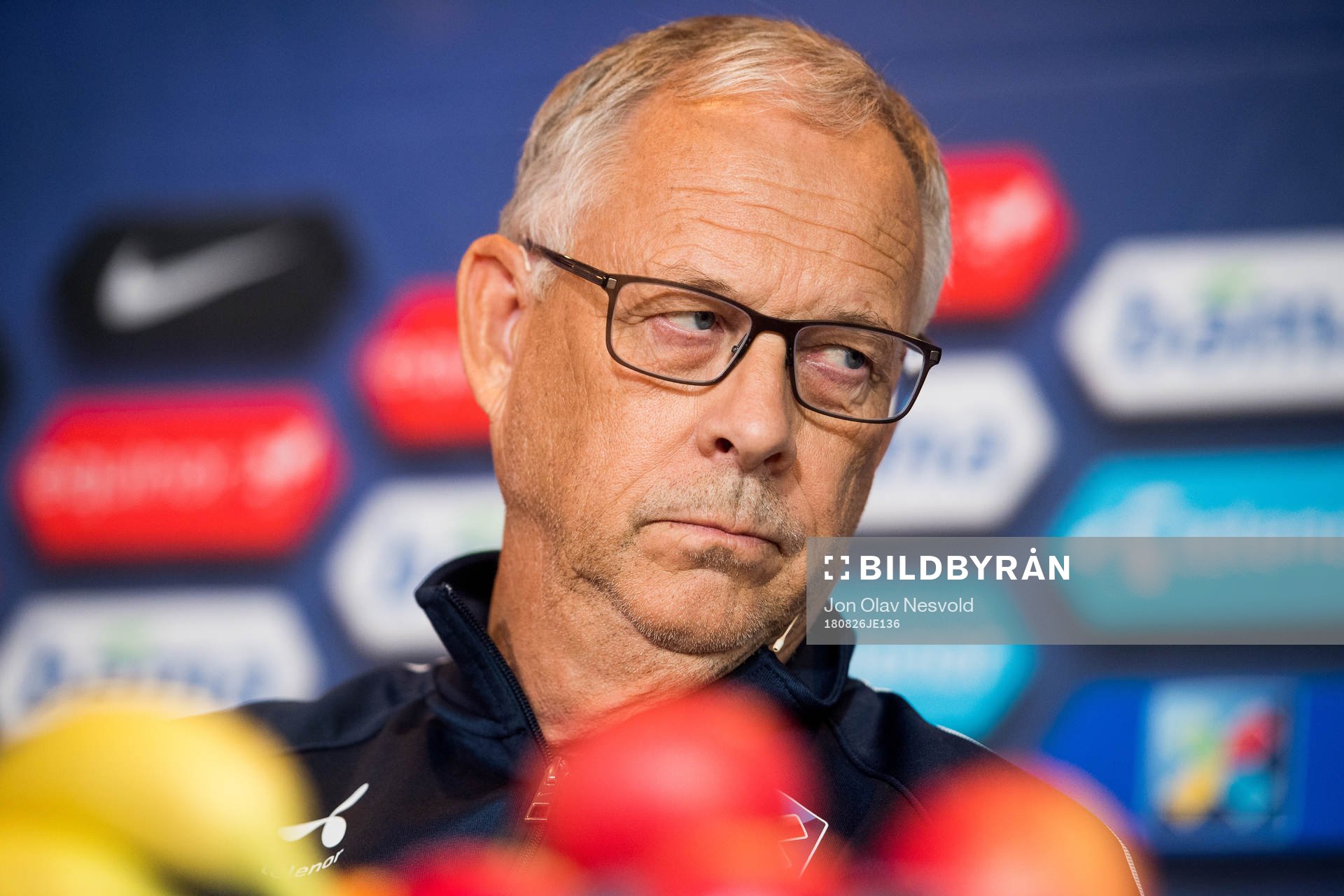 Lars Lagerbäck, head coach of Norway, presents the team