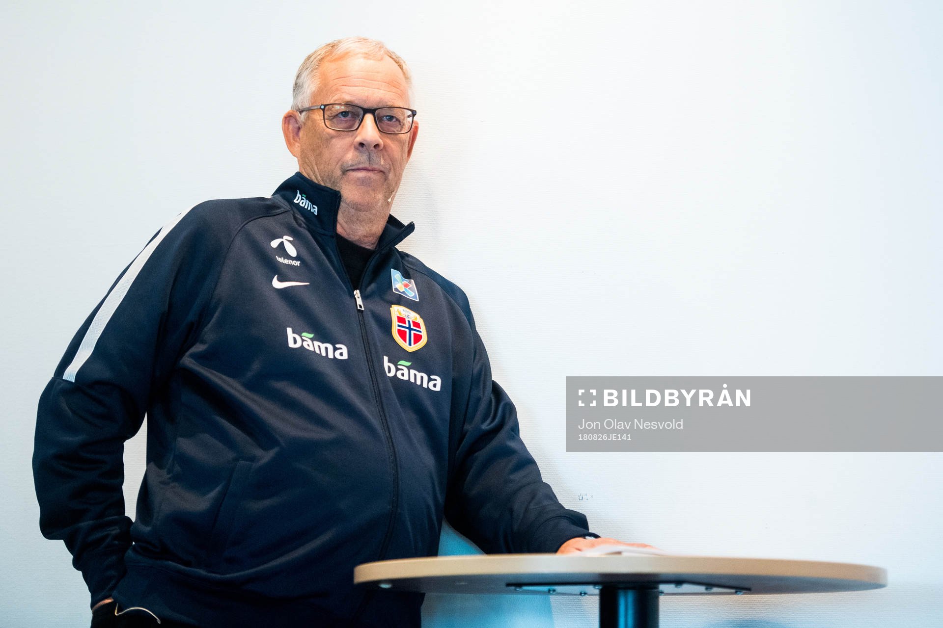 Lars Lagerbäck, head coach of Norway, presents the team