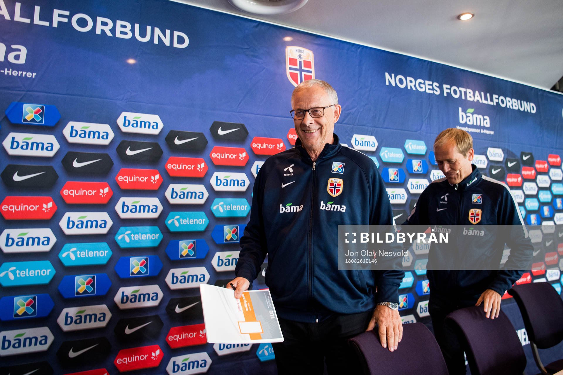 Lars Lagerbäck, head coach of Norway, presents the team